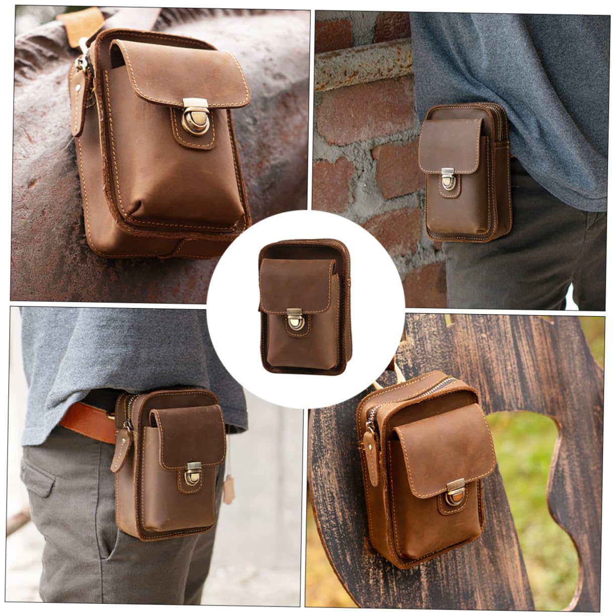 Toyvian Marsupio per Telefono in Cuoio Marrone, Borsa Vintage Outdoor