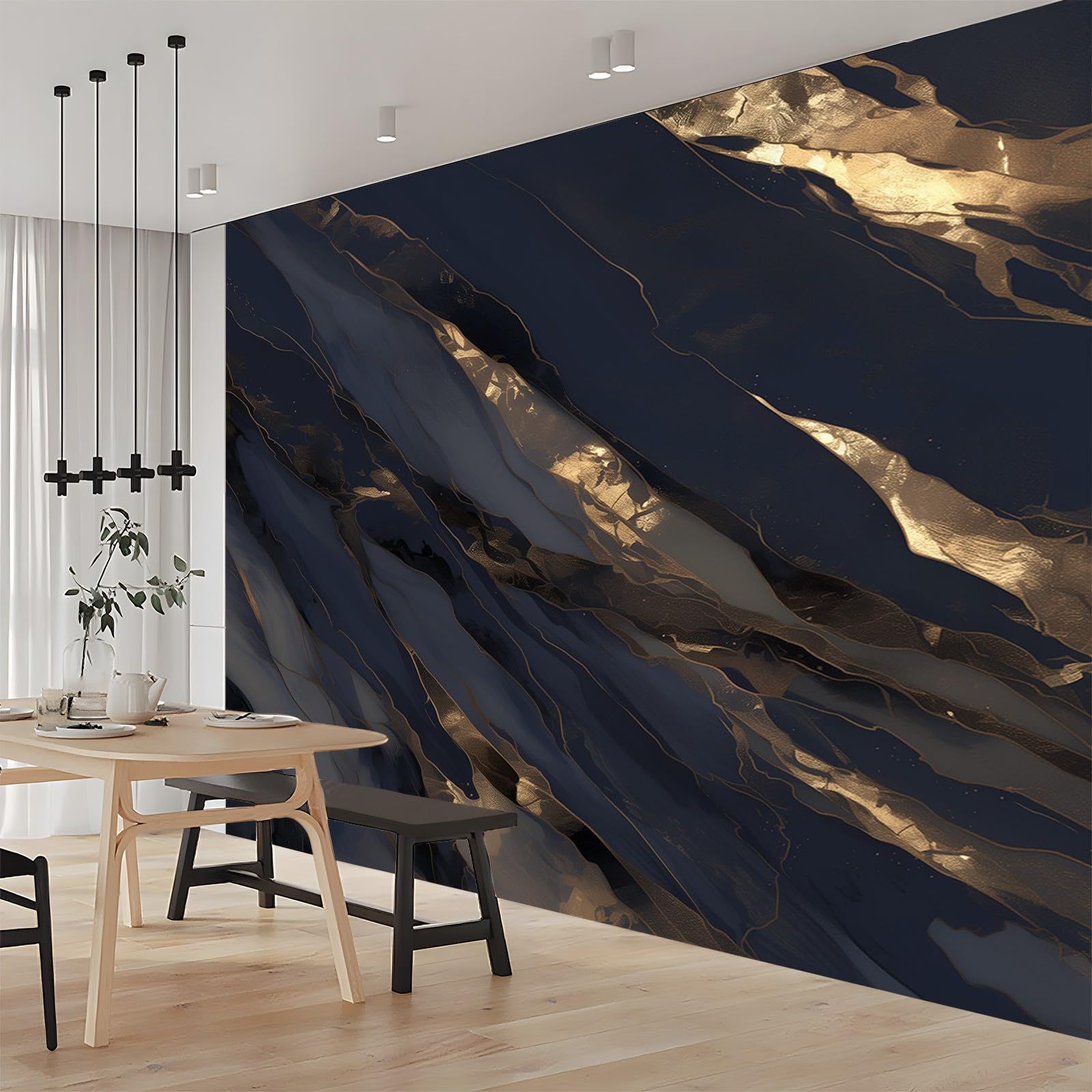 Marbre bleu en papier peint intissé 3d pour sublimer les murs du salon
