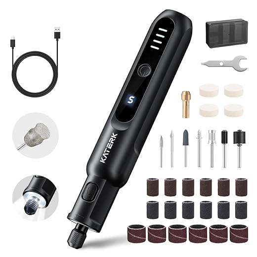 Katerk Pet Dog Nail Grinder - 5 Speed Quiet Electric Dog Nail Trimmer with 360°LED Light, 2500mAh Rechargeable, 32PCS Cordless Rotary Tool for Small Medium Large Dogs & DIY Sanding, Carving (Black)