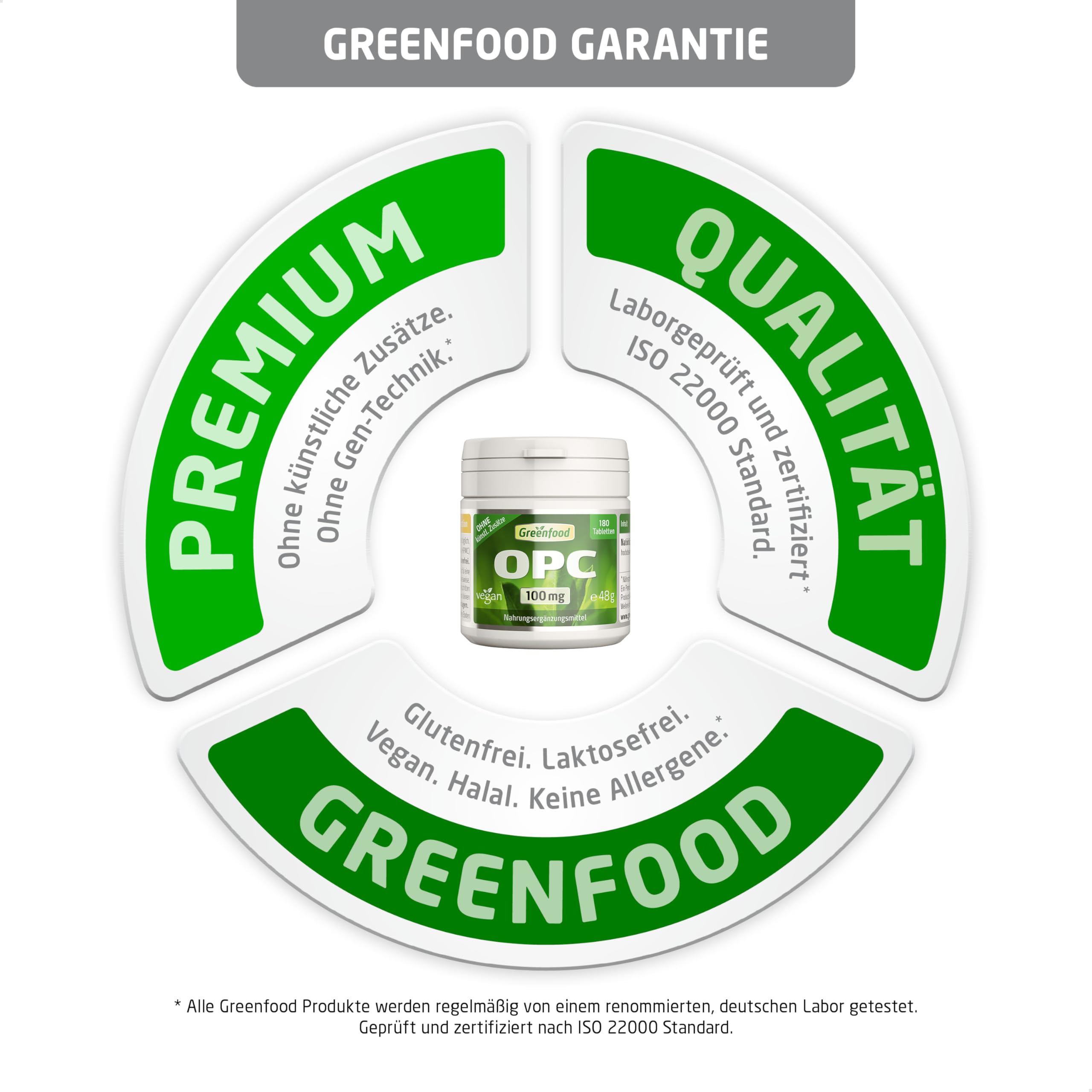 OPC (Traubenkernextrakt), hochdosiert, 100mg - 180 Tabletten, vegan. Reines, hochdosiertes OPC - der Super Antioxidant. OHNE künstliche Zusätze - laborgeprüft. Von Greenfood.