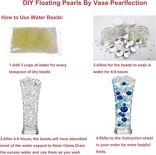 Miniatura 4 de YUXIYAN 200 perlas flotantes sin agujero y 6500 geles de agua transparentes, cuentas flotantes para jarrones, cuentas de perlas para centro de mesa,