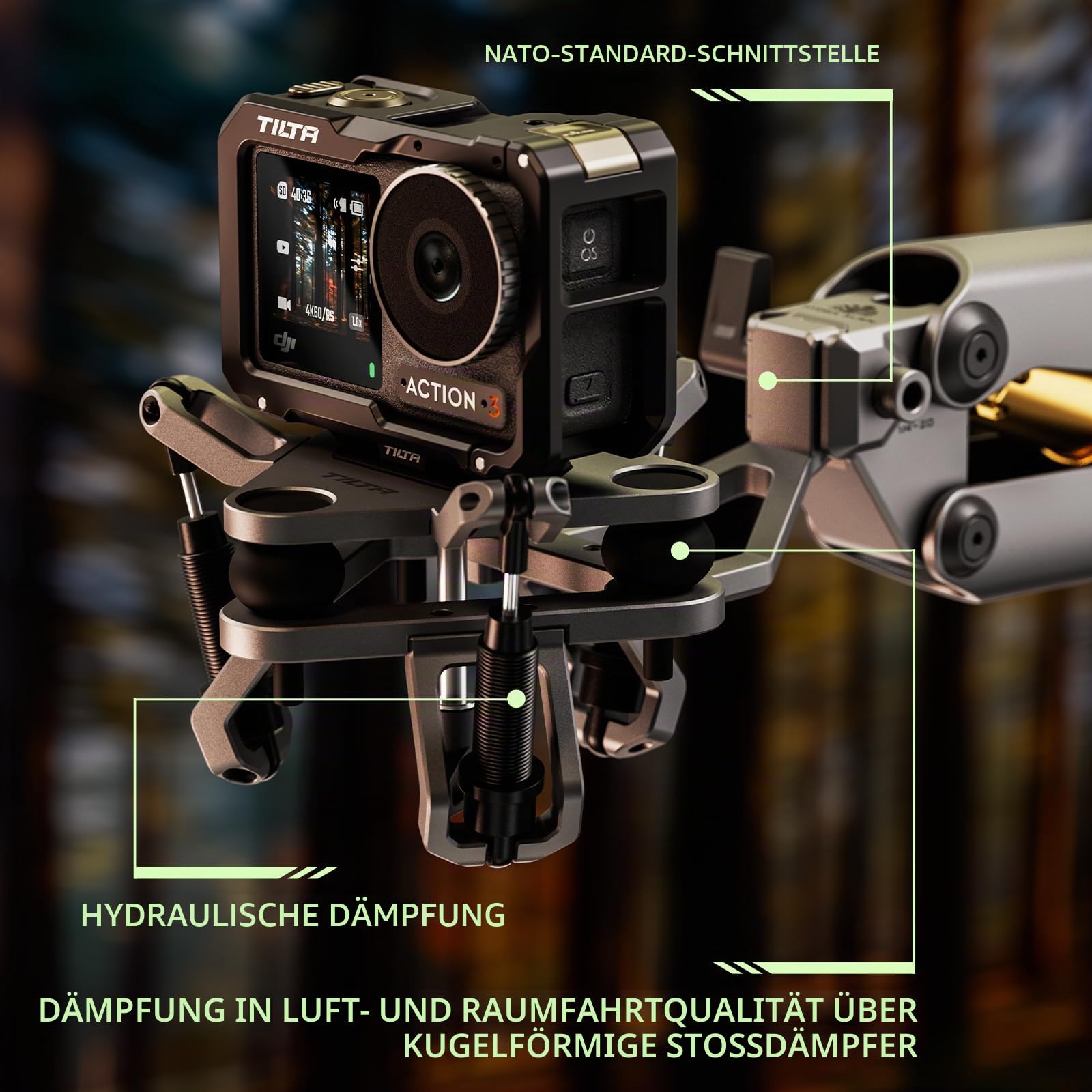 Tilta Universeller Stoßdämpferkopf für Hydra Alien Mini Kompatibel mit Actionkameras mit 1/4"-20-Gewinde, NATO – Titangrau HDA-T15-SAH2-TG