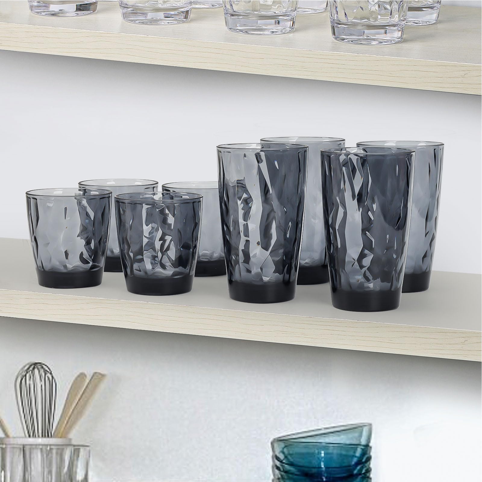 Topsky Gobelets en plastique réutilisables, incassables, en plastique acrylique incassable, pour la maison, les pique-niques, les fêtes, passent au lave-vaisselle, empilables, 300 ml et 473 ml, gris