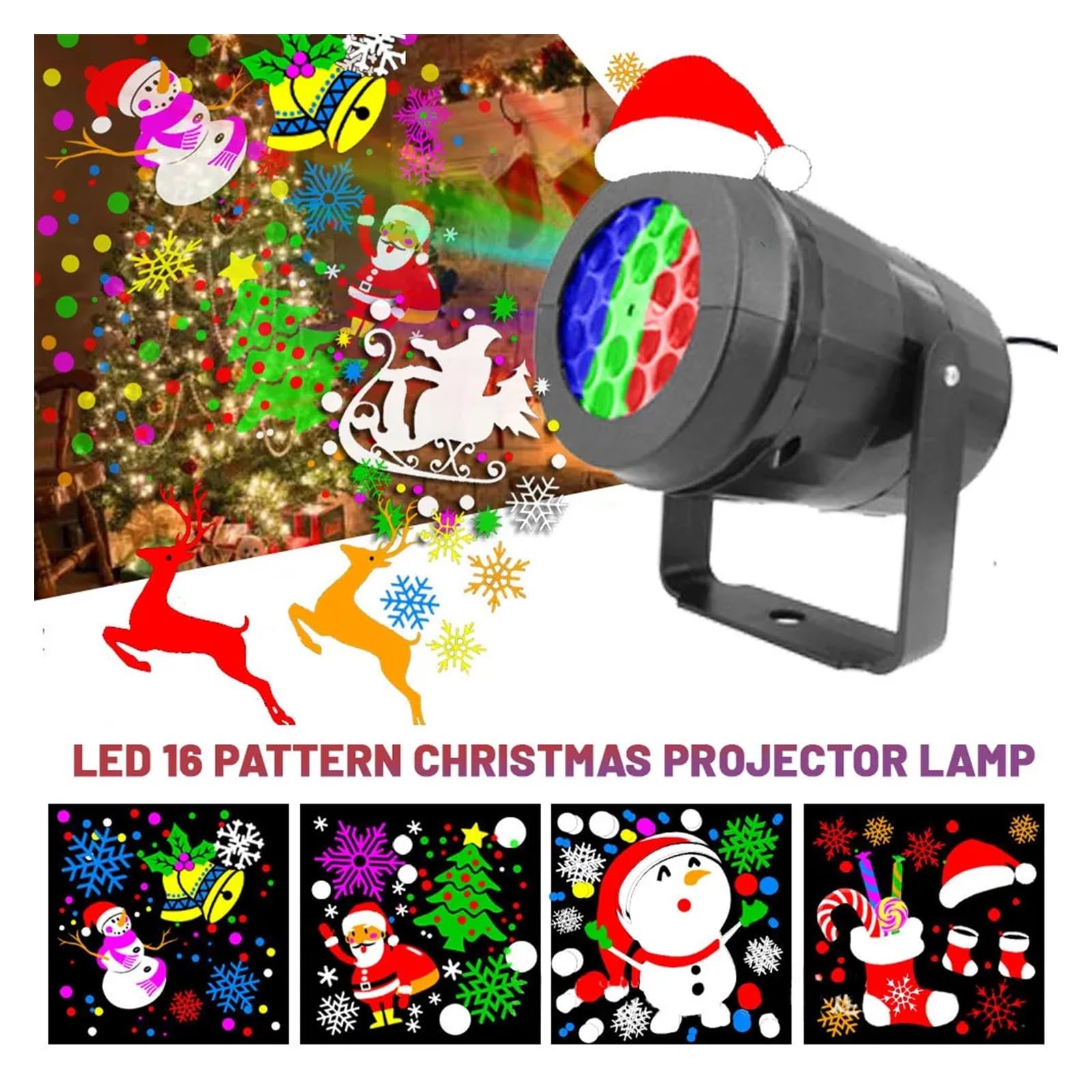 KMEYLE Projecteur Noel Exterieur Projecteur LED de noël à 16 Motifs, Lampe rotative, imperméable, décorat de Vacances en Plein air, Flocon de nei, lumières de fête Effets Magiques De Chute De Neige