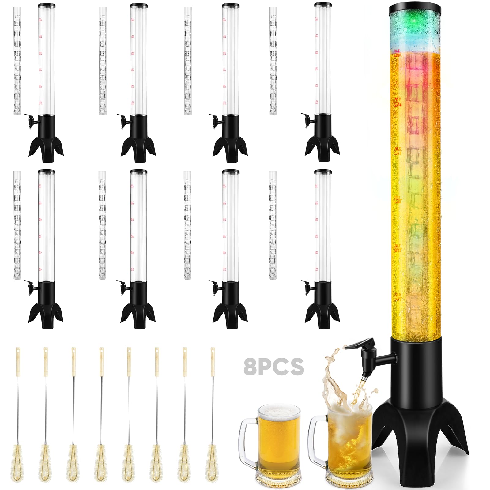 Torre de cerveza, dispensador de torre Mimosa de 3L/100oz con tubo de hielo y luz LED, dispensador de cerveza de mesa (8 piezas)