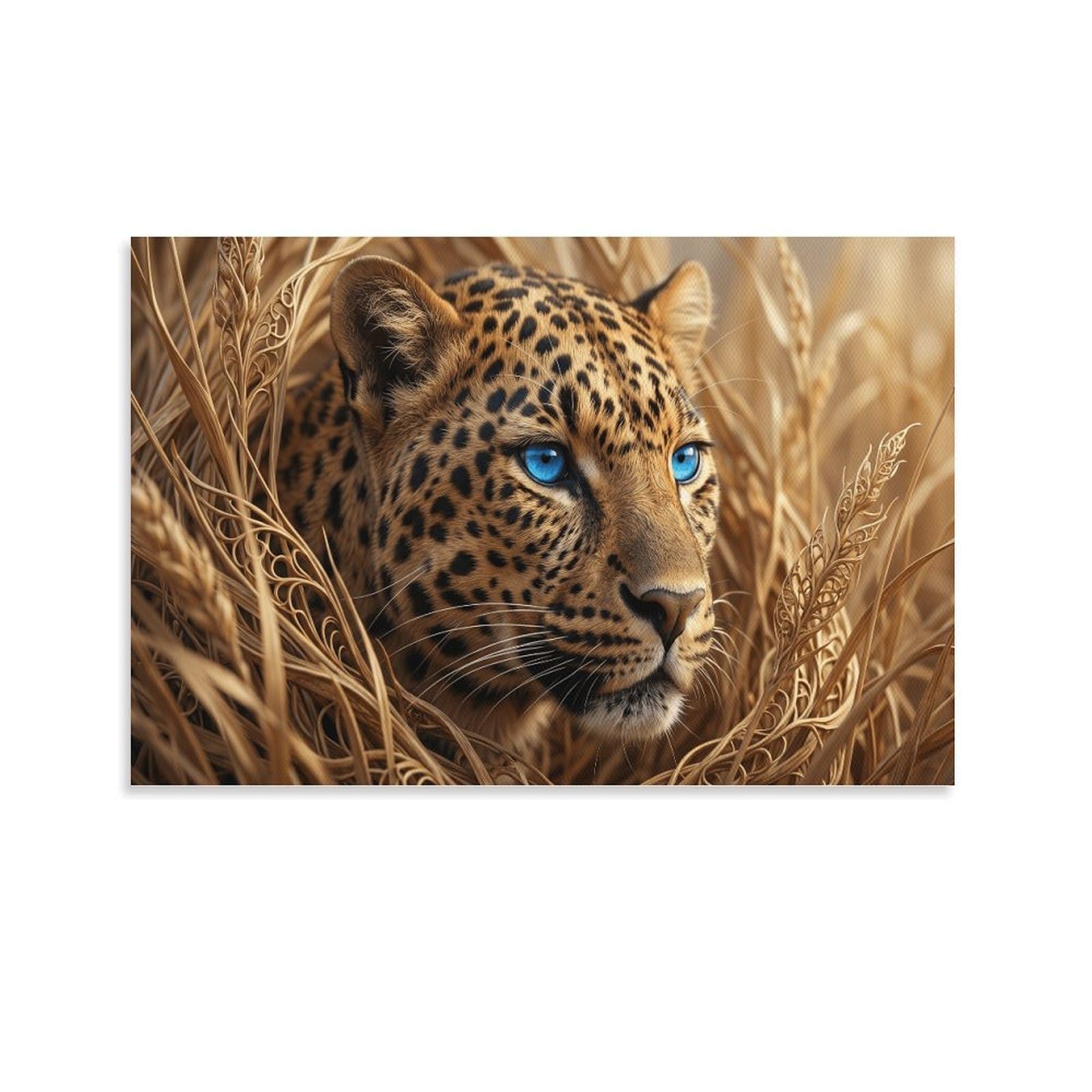 XPASHIQWC Blue‑Eyed Leopard Wall Decor Poster Golden Grass Canvas Prints Picture Modern Canvas Wall Art Picture Wall Hanging for Home Decorations 24x36inch(60x90cm)
