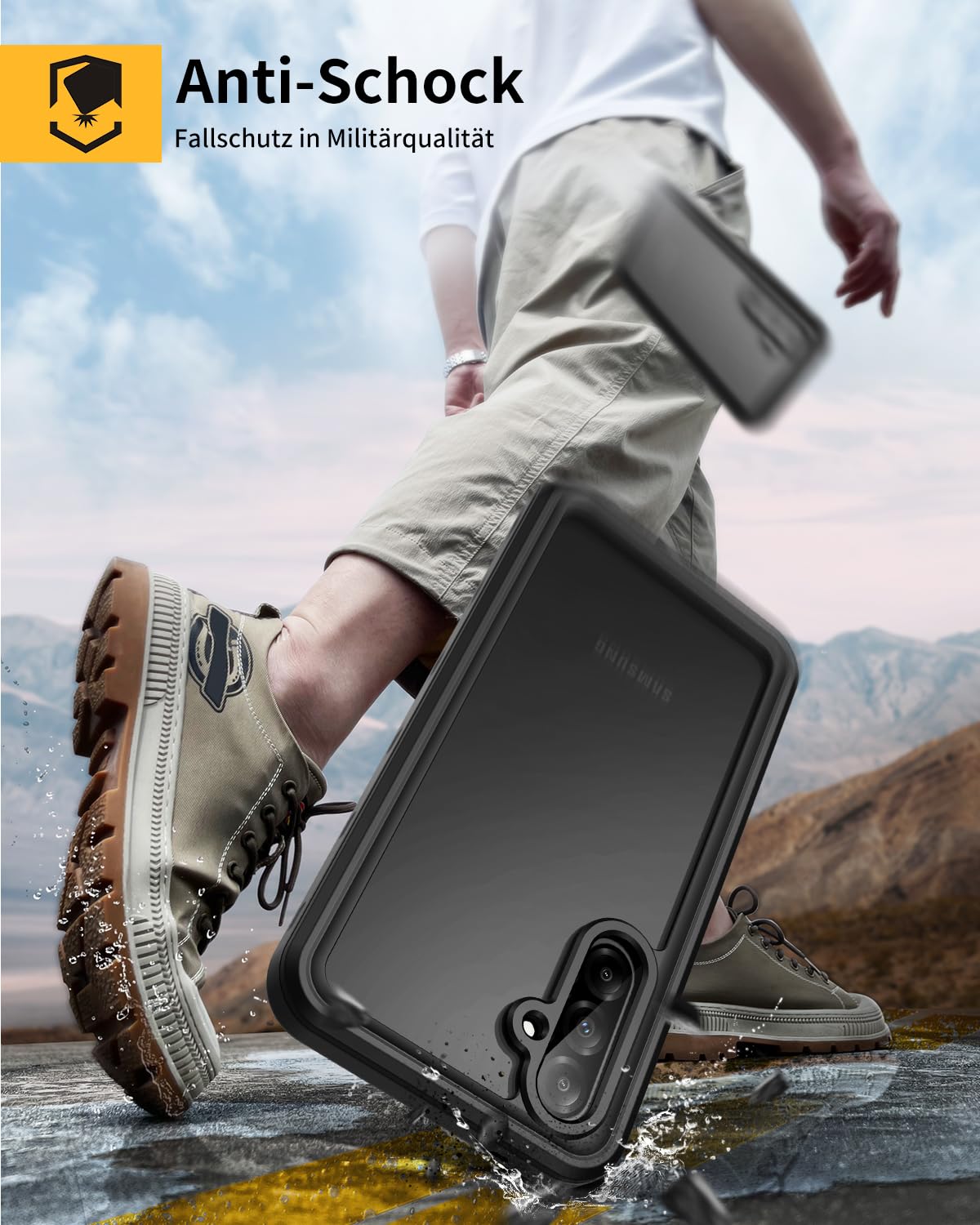 Lanhiem für Samsung Galaxy A37 5G Hülle, IP68 Wasserdicht Handyhülle Samsung A37 5G 360 Grad Stoßfest Staubdicht Outdoor Panzerhülle mit Eingebautem Displayschutz, Schwarz