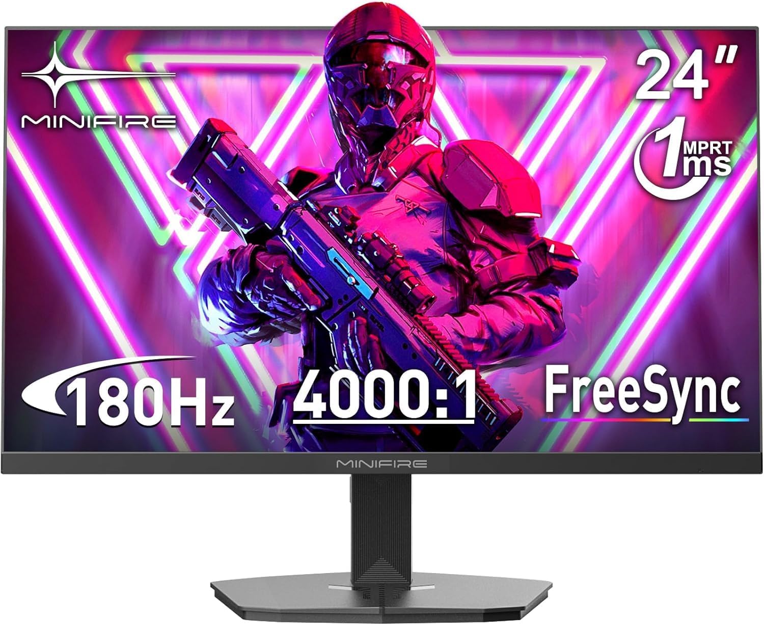 Minifire 24 Inch 180Hz Gaming Monitor Full HD 1080p, 4000:1 Contrast, 1ms MPRT, Free-Sync, sRGB 110%, DCI-P3 80%, Anti-Bluelight, HDR, VESA 75x75mm, HDMI & DP (MFG24F4L)