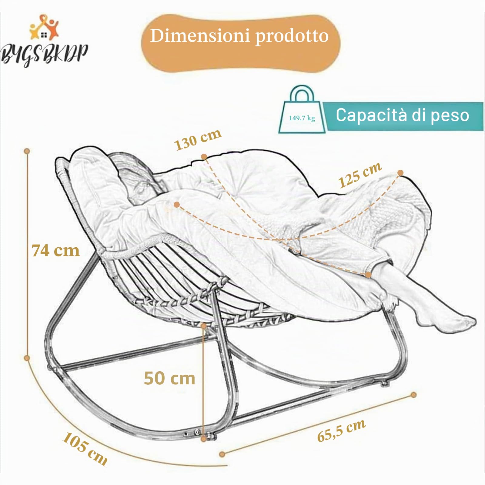 Papasan - Sedie a dondolo per adulti, 103,9 cm, oversize in rattan, struttura in metallo, supporto grande, per esterni e patio moderno (bianco)