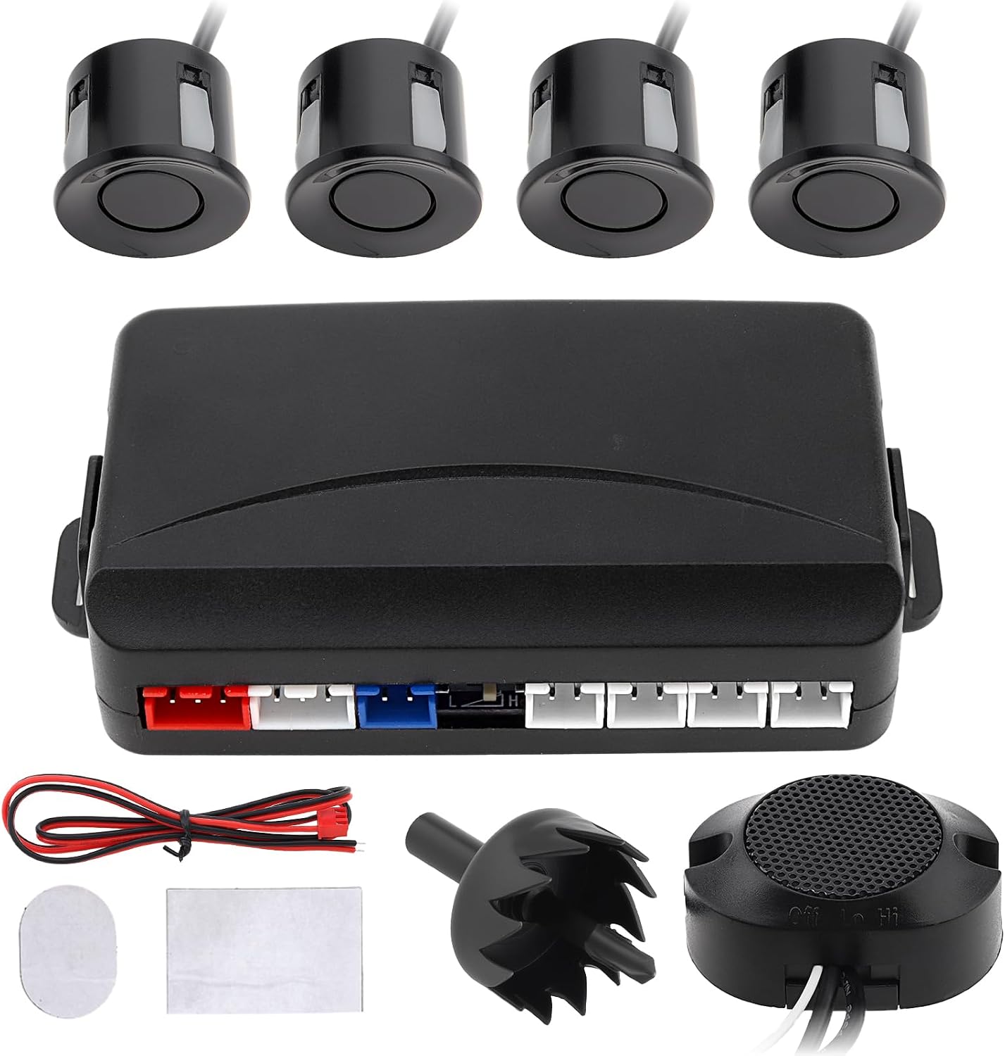 Car Reverse Backup Parking Sensor Radar System Kit, 4 Waterproof sensors with Alarm Buzzer Beeps, 2.5m Sensor Cable, Detection Distance:30~200CM for Cars Van SUV Safe Driving Assistant