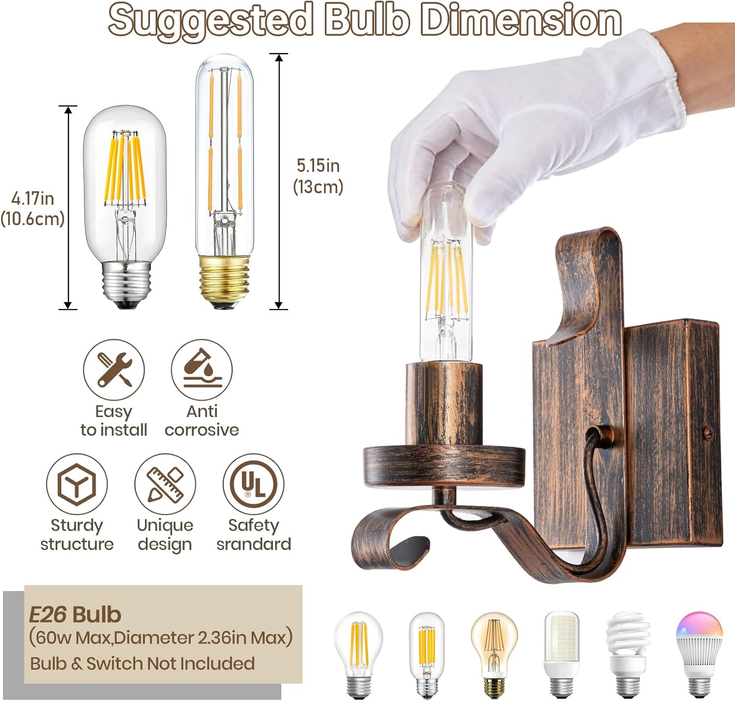 Rustic Wall Lights Sets of 2, Hardwired Antique Kerosene Wall Lamps, Vintage Bedside Gold Wall Sconces, Retro Rustic Hardwired Wall Sconce Indoor for Living Room, Bedroom, Hallway etc