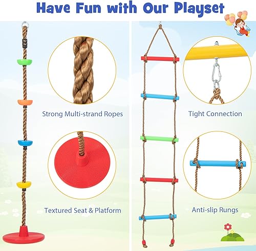 Miniatura 4 de HONEY JOY Juego de columpios de 660 libras para patio trasero, soporte de columpio de metal resistente con columpio de cuerda de disco, columpio