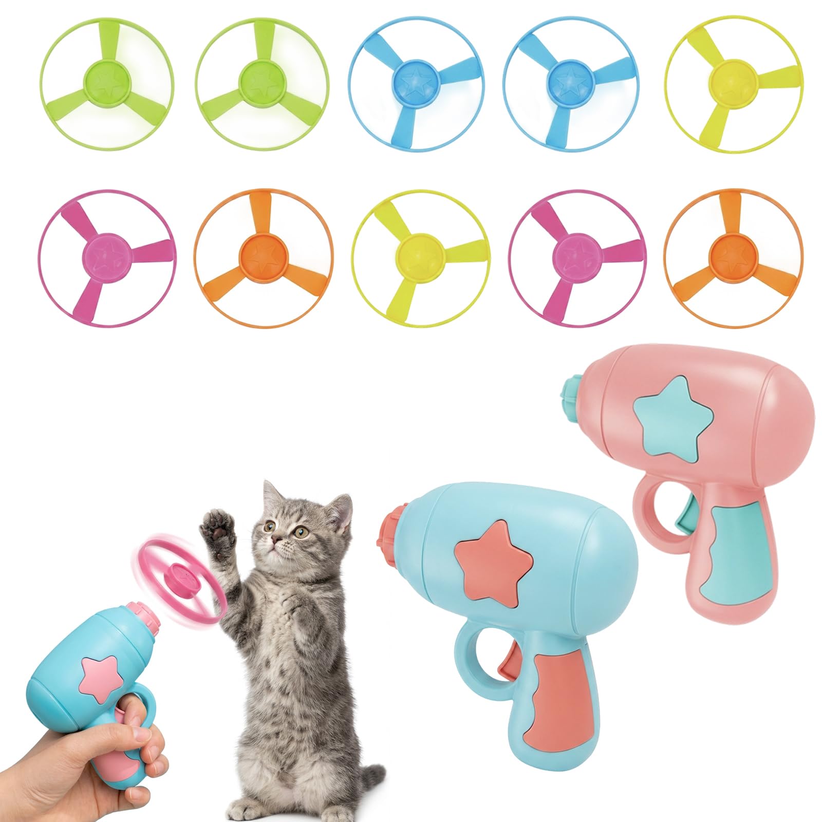 Cat Toys, Interactive Cat Toy and Cat Fetch Toy Set, Indoor Outdoor Cat Playing Toys for Emotional Bonding and Weight Management, 12PCS with 2 Launchers and 10 Flying Propellers-image-11