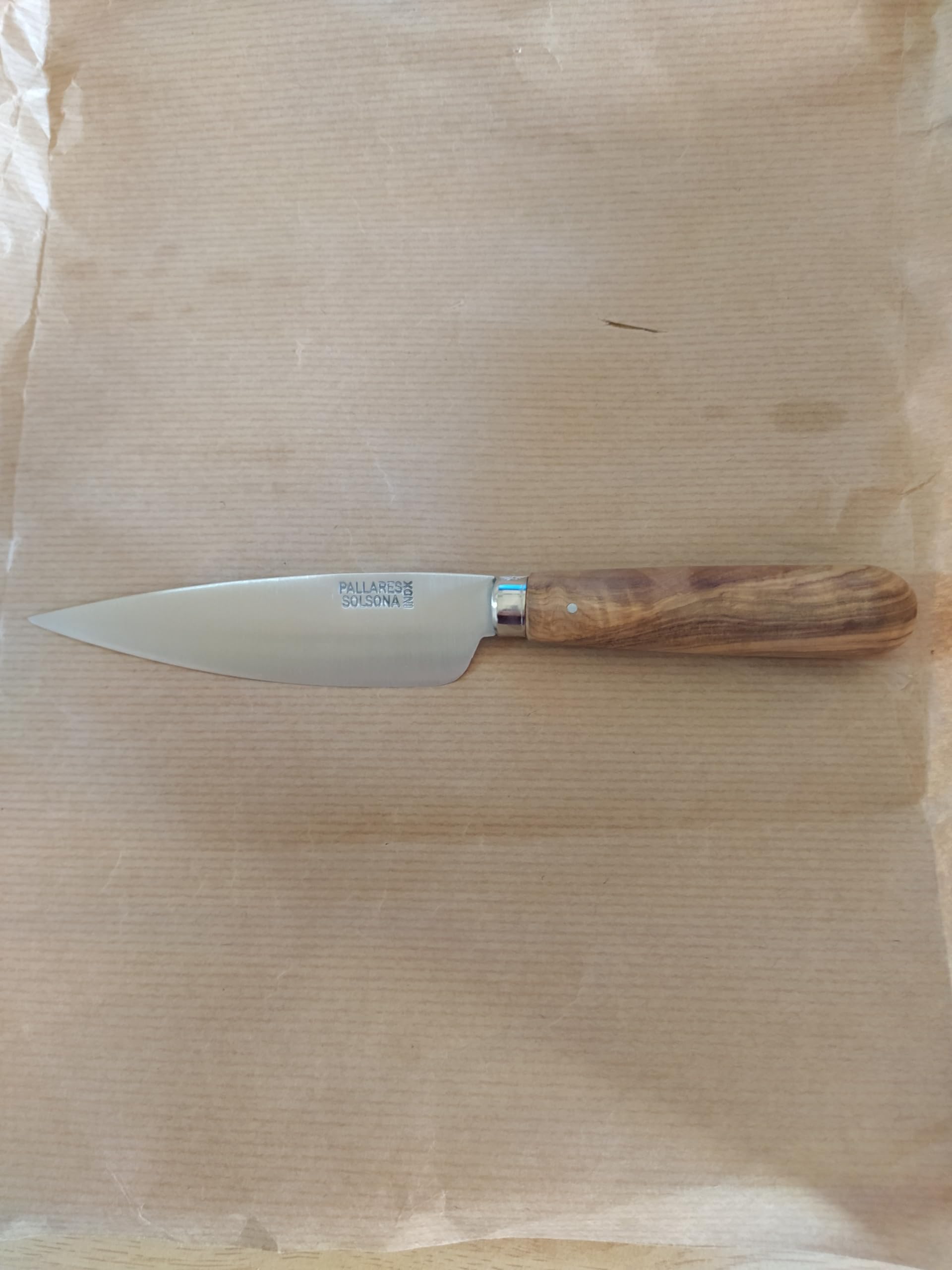 PALLARES Cuchillo Mango Redondo Madera de Olivo Hoja de Acero Inoxidable 11 cm.