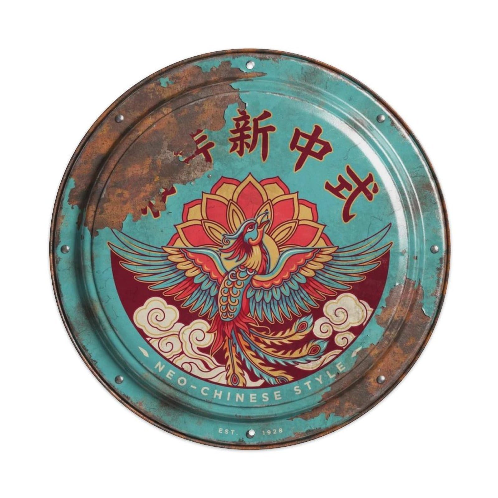 Neo-Chinese Style Metal Tin Sign Plaque