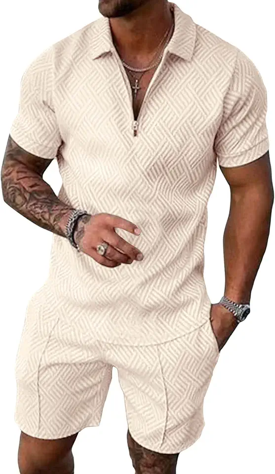 Beotyshow Mens Polo Shirt and Shorts Sets Outfits 2 Piece Fashion Summer Tracksuits Casual Short Sleeve Set