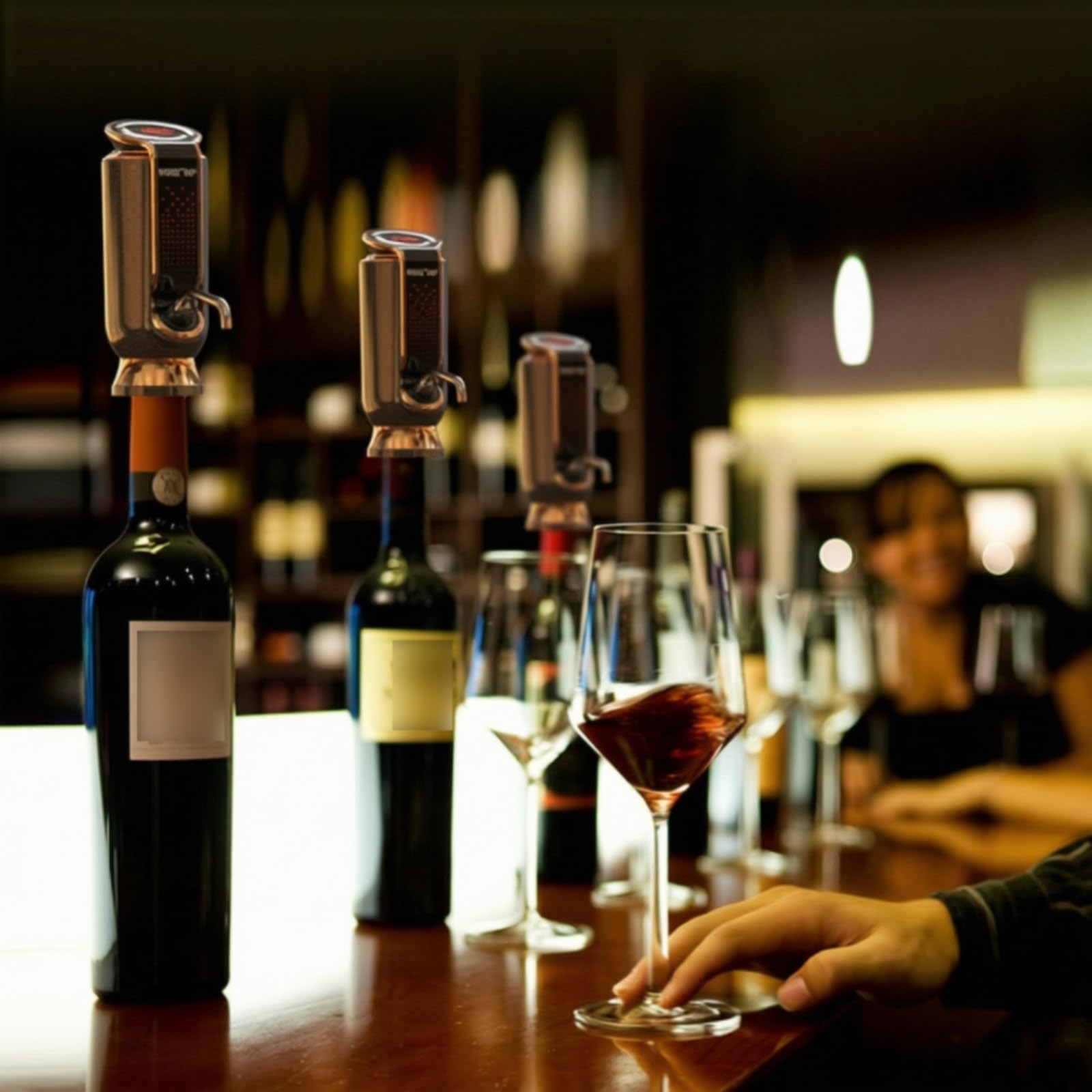 Preservation Stopper Dispensador Automático de Vino Aireador Rápido Tapón de Conservación Bomba de Vacío con Tubo de Acero 304 y Vertido Suave, Negro