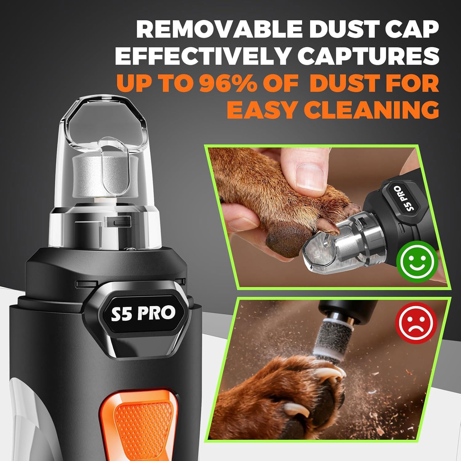 LOPSIC Broyeur à Ongles pour Chien avec 2 lumières LED Puissant Coupe-Griffes à 2 Vitesses avec 2 Roues de meulage Super Silencieux Rechargeable Kit de Coupe-Griffes pour Chiens de Petite et Grande