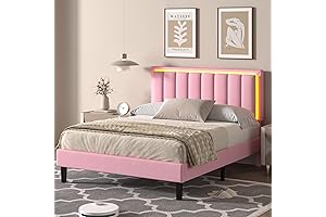 Dreamy Pink Full Size Bed Frame with Illuminating Lights, Quiet Support, and Hassle-Free Assembly
