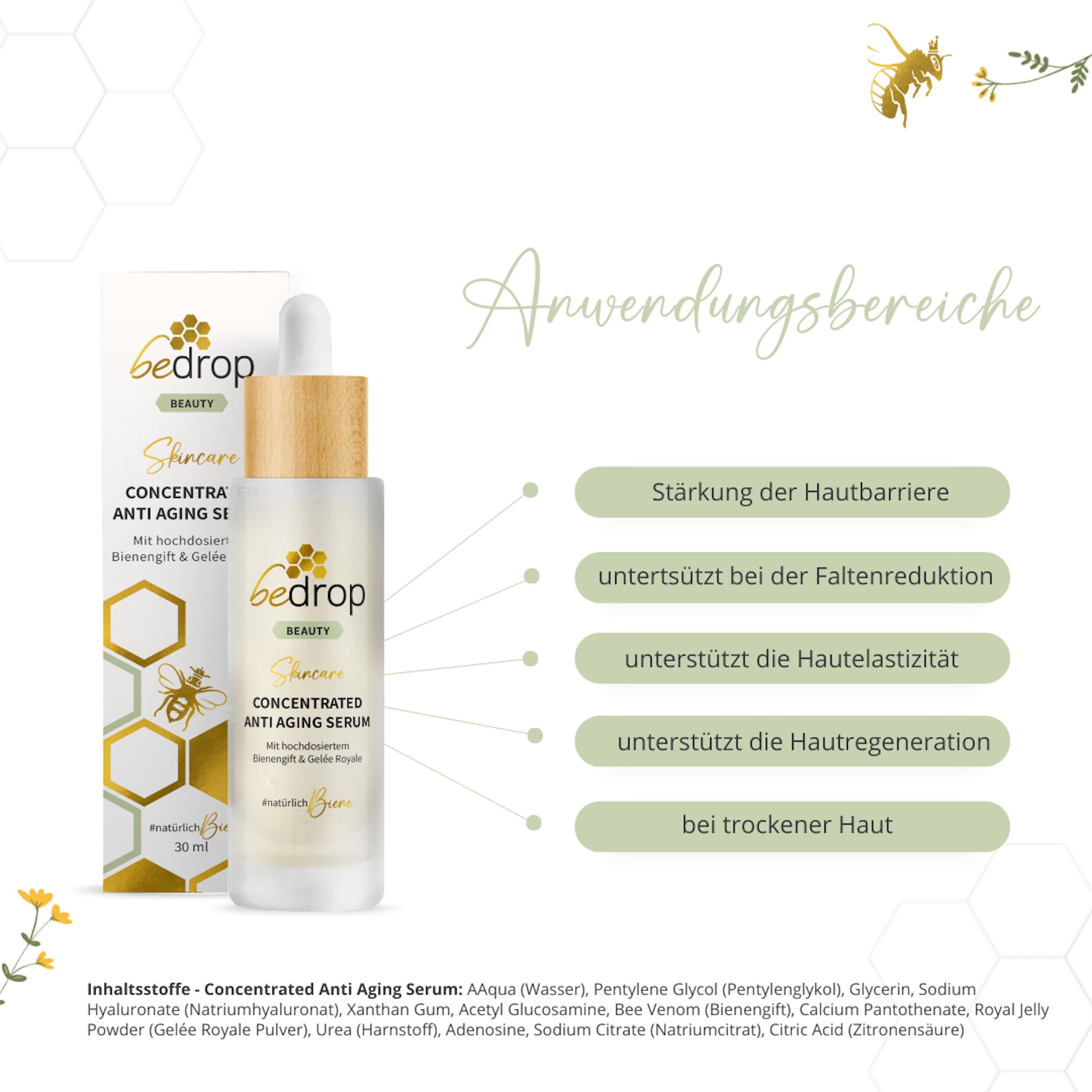 bedrop Skin Care Set - Concentrated Anti Aging Bienengift Serum & Tagescreme Booster Gesichtscreme im Set - Bei Falten für Gesichtspflege