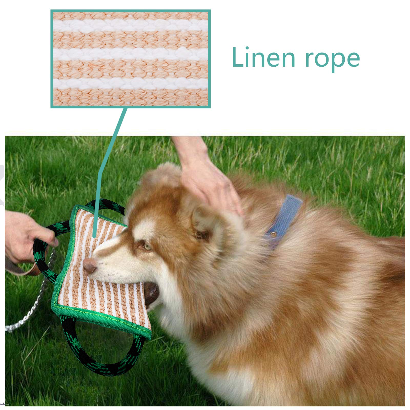 Almohada de entrenamiento para perros con 3 asas de yute cómodas y fuertes para perros jóvenes y cachorros, juguete interactivo para perros medianos a grandes (10.2 pulgadas x 7.1 pulgadas)