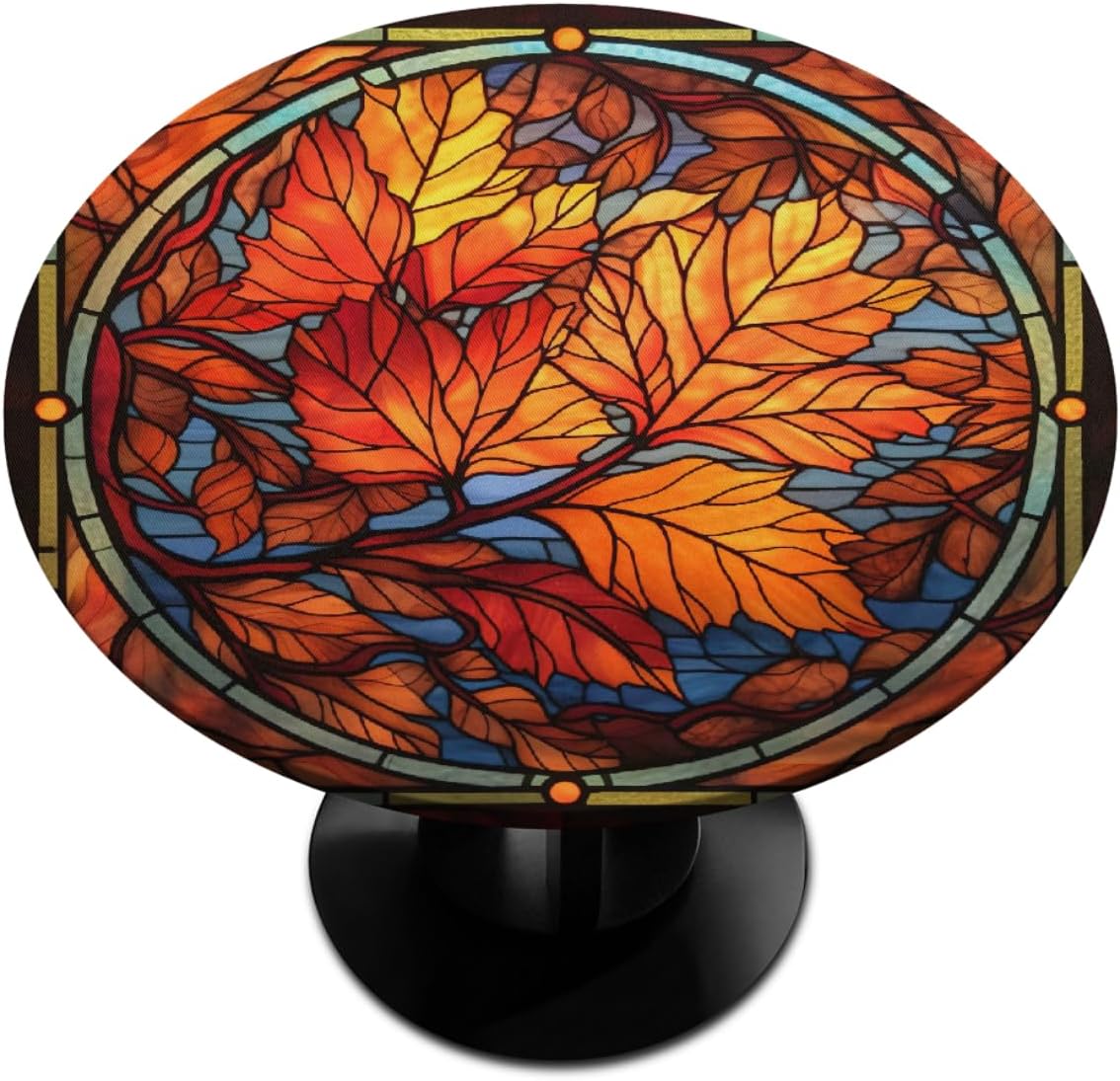 Round Tablecloth with Elastic Edge Fall Glass Leaves Fitted Circle Table Cover wipeable Round Table Cloth for Indoor Outdoor Patio Dining Kitchen Decor for 45-50inch Tables