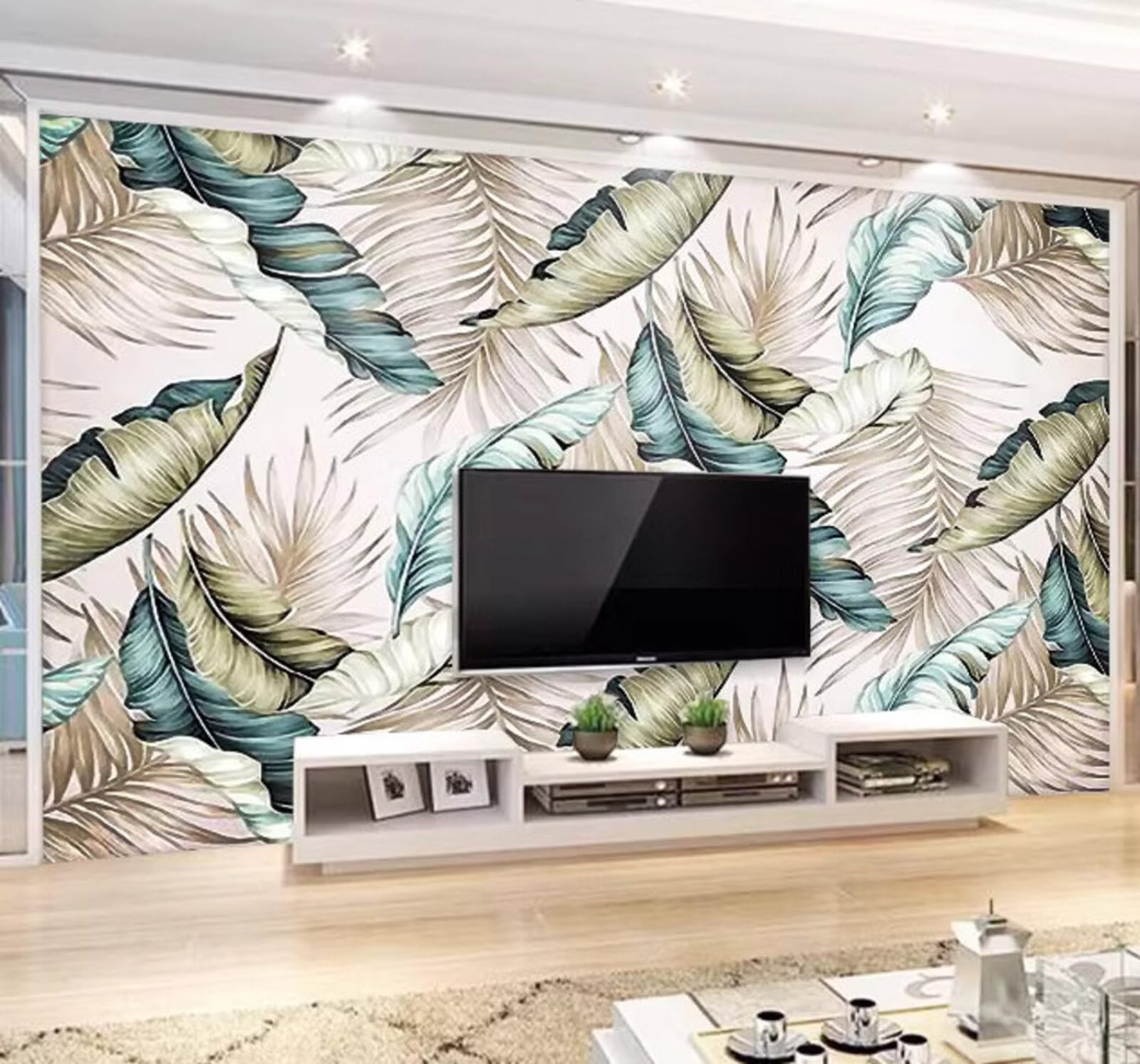 Hand Drawn Tropical Plants Banana Leaves Style 3D Wallpaper Easy Install Feature Office Living Room Sofa Bedroom TV Background Wall Decoration-250cm×170cm