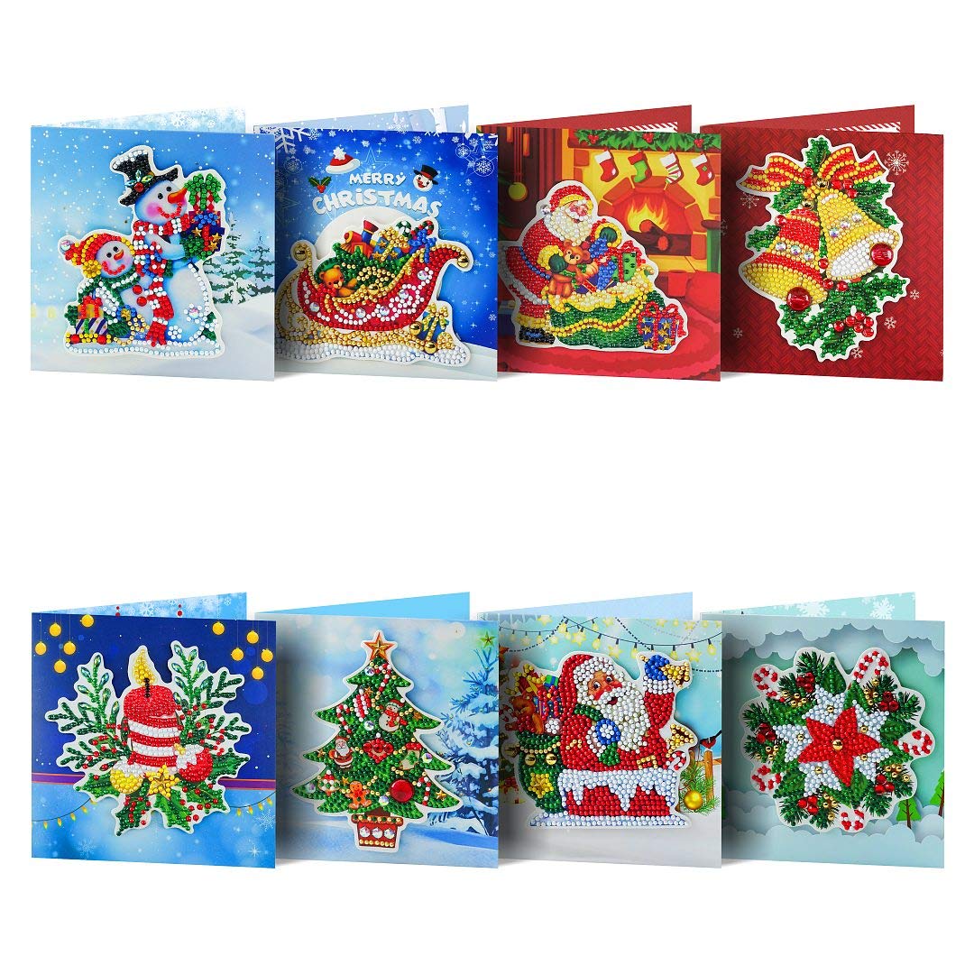 Diamond Painting Christmas Greeting Card Kits,5D Numbers Santa Claus New Year Greeting Card With Envelopes Holiday Greeting Cards Kits fit for Friends,Family,Children (B) — image 1