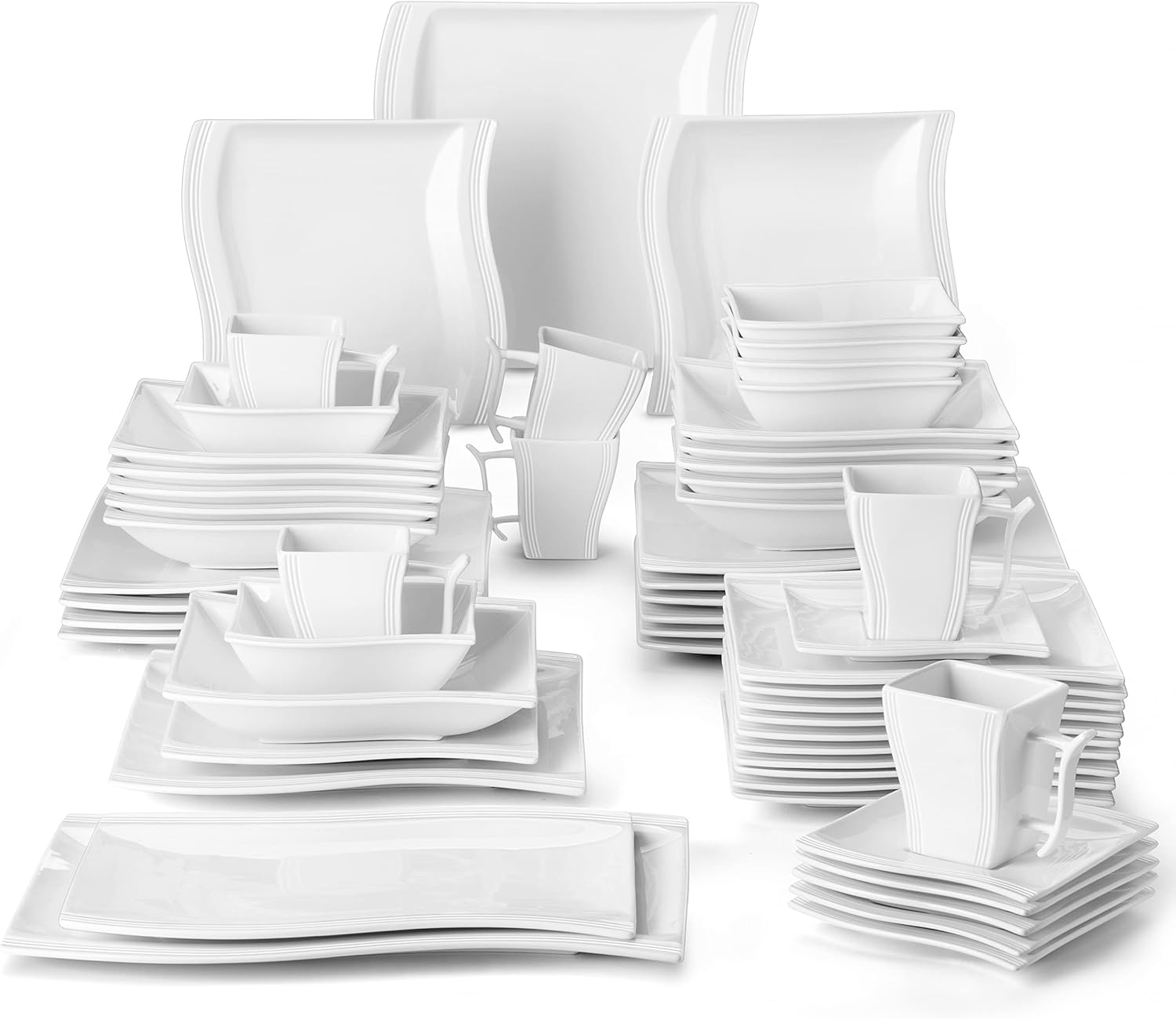 MALACASA Plates and Bowls Set, 56Piece Dinner Sets with Ivory White