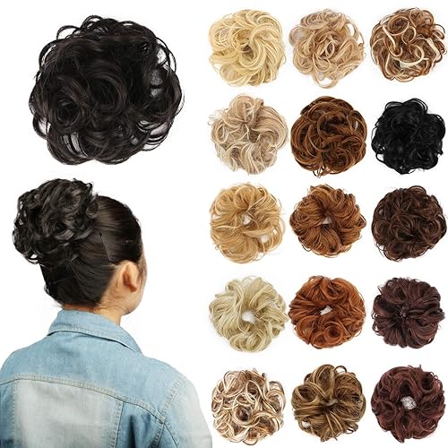 STYLER Piezas de cabello de moño desordenado para mujer, piezas de cabello sintético con moño, extensión de cabello rizado en forma de dona (2#)