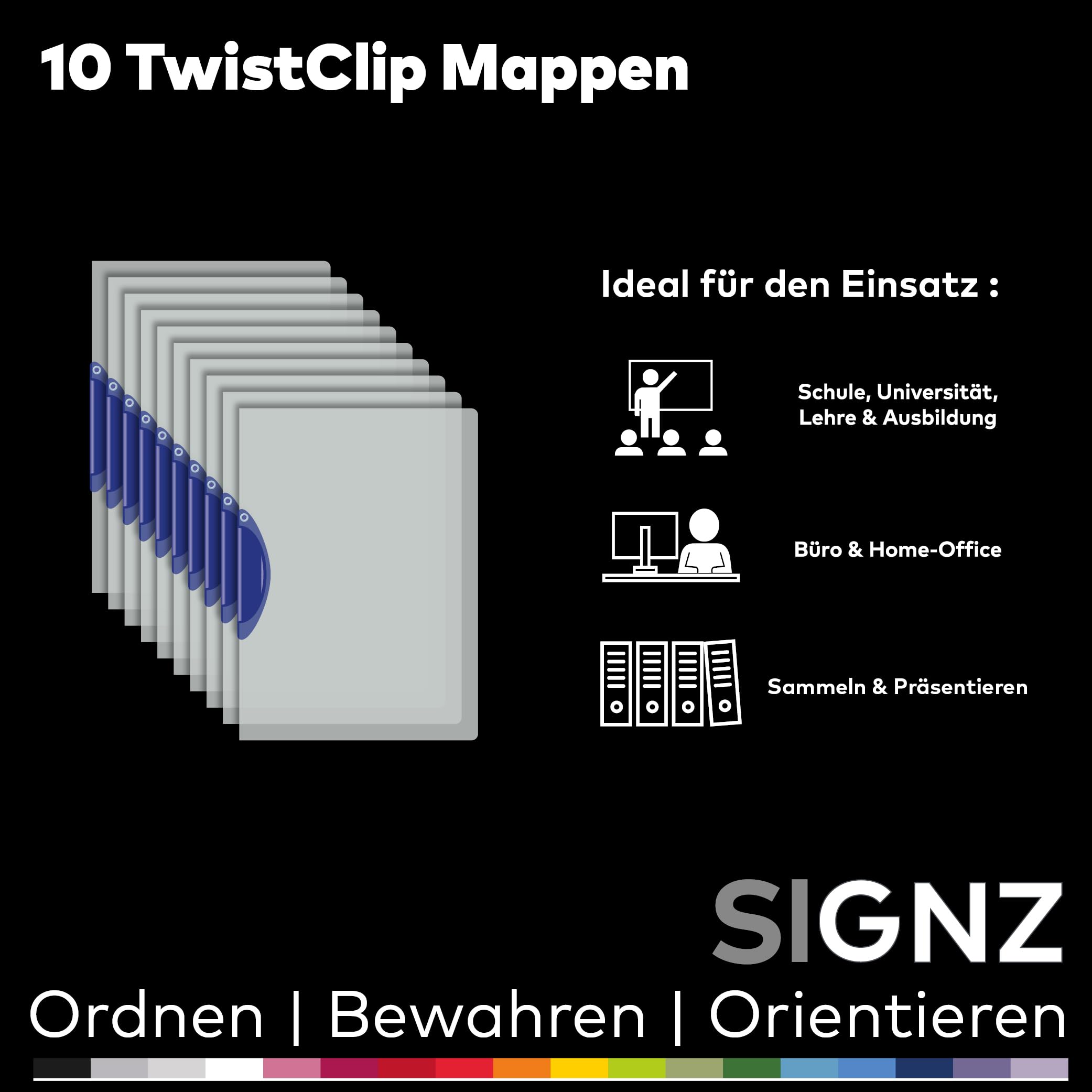 SIGNZ Zszywacz zaciskowy TwistClip, DIN A4, 10 sztuk, na 30 arkuszy, neutralny pod względem emisji CO2, wyprodukowany w Niemczech