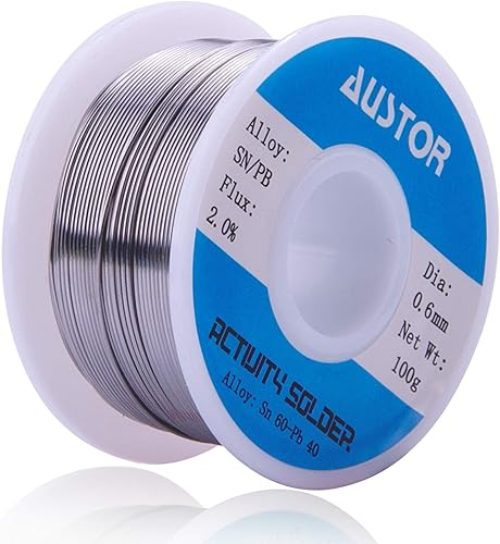 AUSTOR Alambre de soldadura de núcleo de colofonia de plomo de estaño 60-40 para soldadura eléctrica (0.024 in, 3.53 oz)