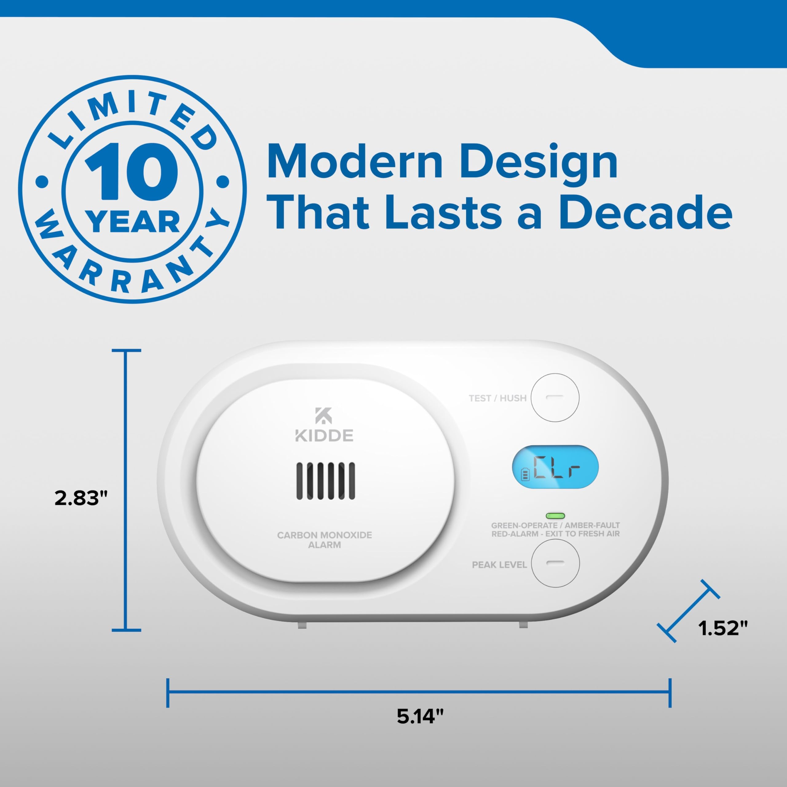 Kidde Detector de monóxido de Carbono, batería AA, Pantalla retroiluminada Digital, portátil para Viajes o en casa, Indicadores de Estado LED, Alarma de 85 dB, 5ª edición, COBD