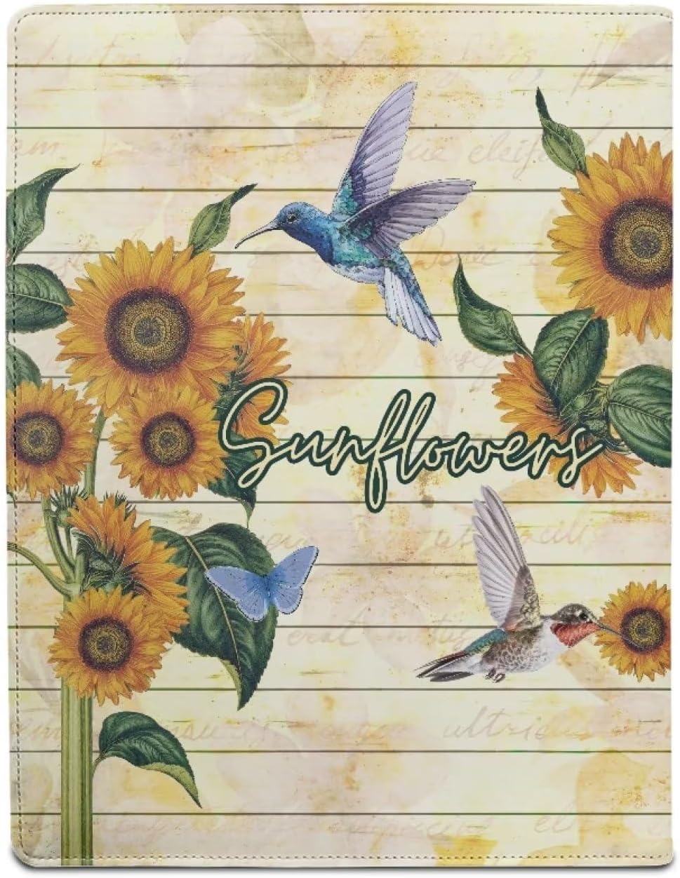 Sunflower Birds Business/Resume Padfolio Folder PU Leather Portfolio Folder Document Organizer for Interview Legal Business Card Holder Letter/A4 Size Clipboard Folio