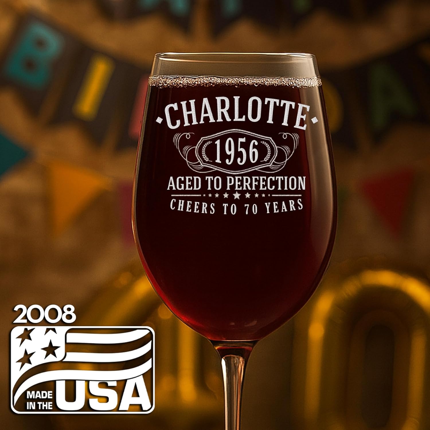 Personalized Vintage 70th Etched 16oz Stemmed Wine Glass – Custom 1956 Happy 70th Birthday Gifts for Women Men, Cheers Turning 70 Year Old, 70 Bday Party Favor, Gift Idea Her Sister Wine Lover 1.0