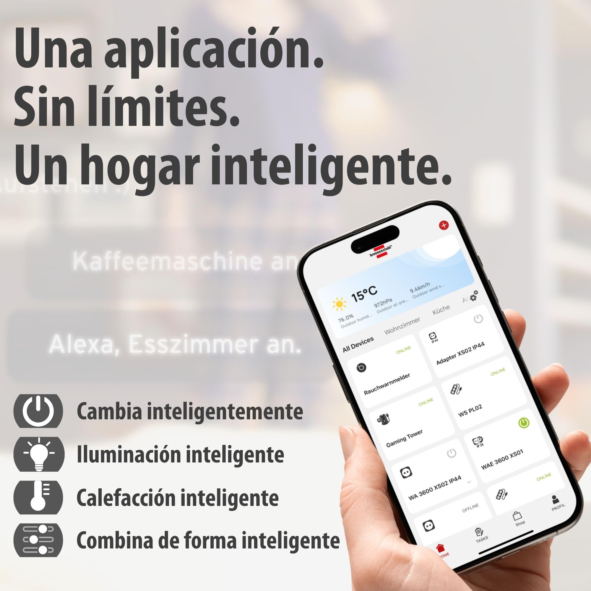 Brennenstuhl Connect Regleta Inteligente Eco-Line WS EL0102 con 6 Tomas programable (Regleta WiFi, Control por App o Voz, aplicación Gratuita, Compatible con Alexa y Google Assistant) Negro