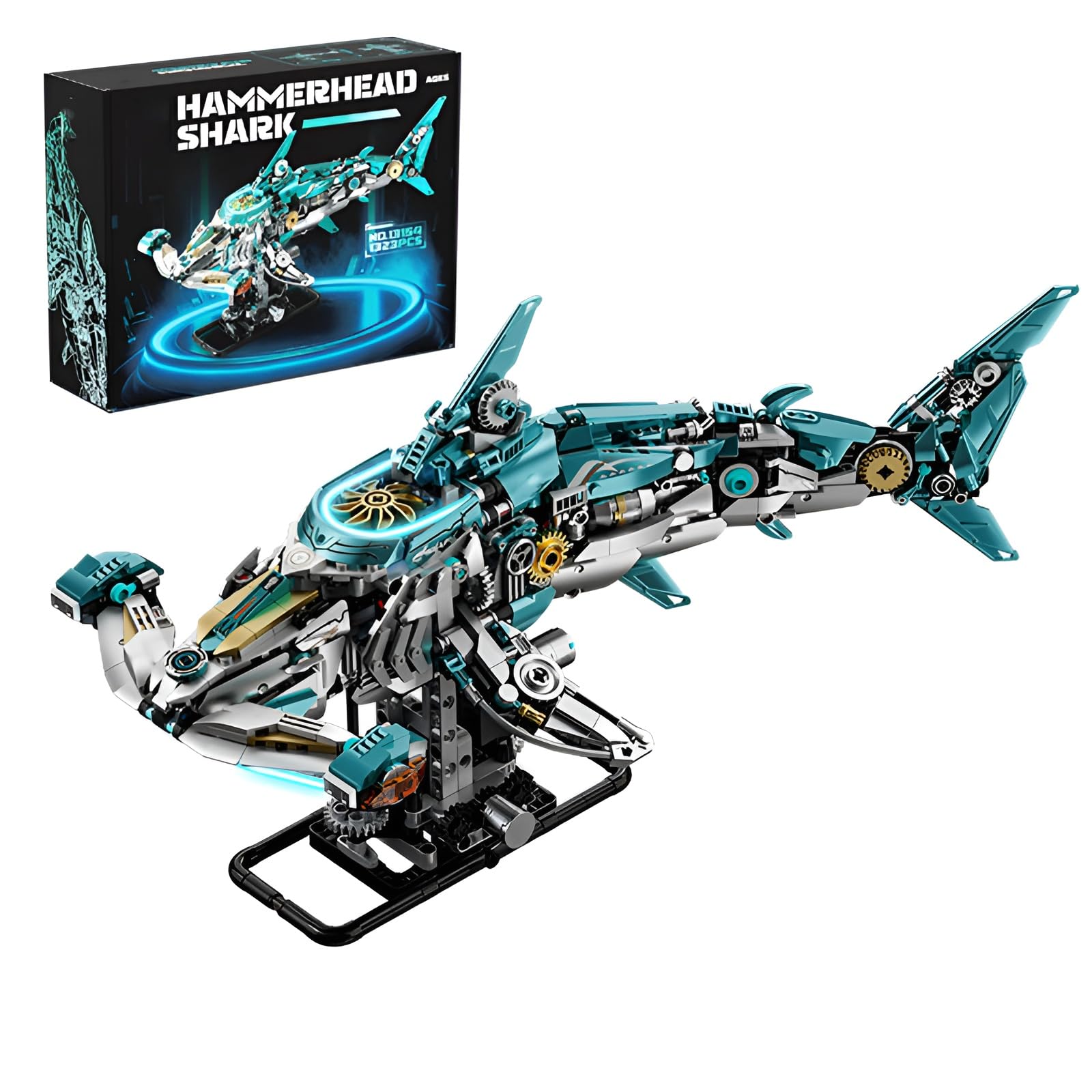 Mechanical Hammerhead Shark Building Block Set, 1323Pcs Marine Animal Model