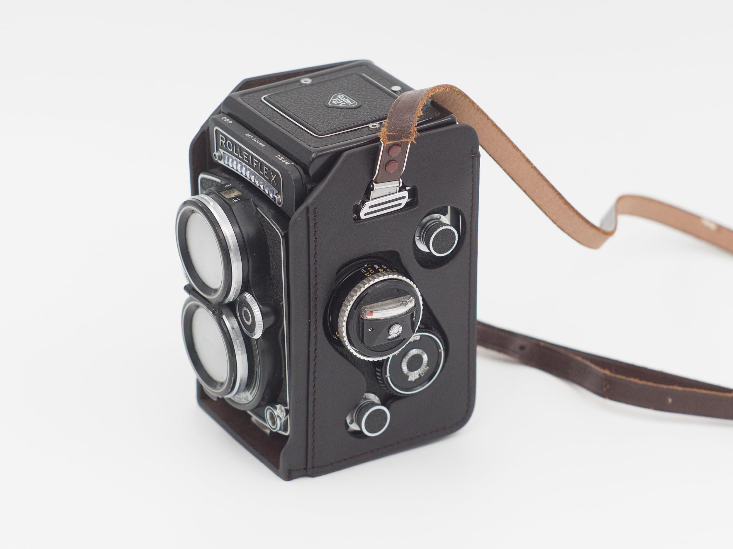 Custodia protettiva completa in pelle per Rolleiflex 2.8F 2.8E 2.8D, 3.5F, 3.5E, 3.5D e compatibile con Rolleikin 35 mm Kit adattatore pellicola, Marrone scuro, Custodia protettiva leggera
