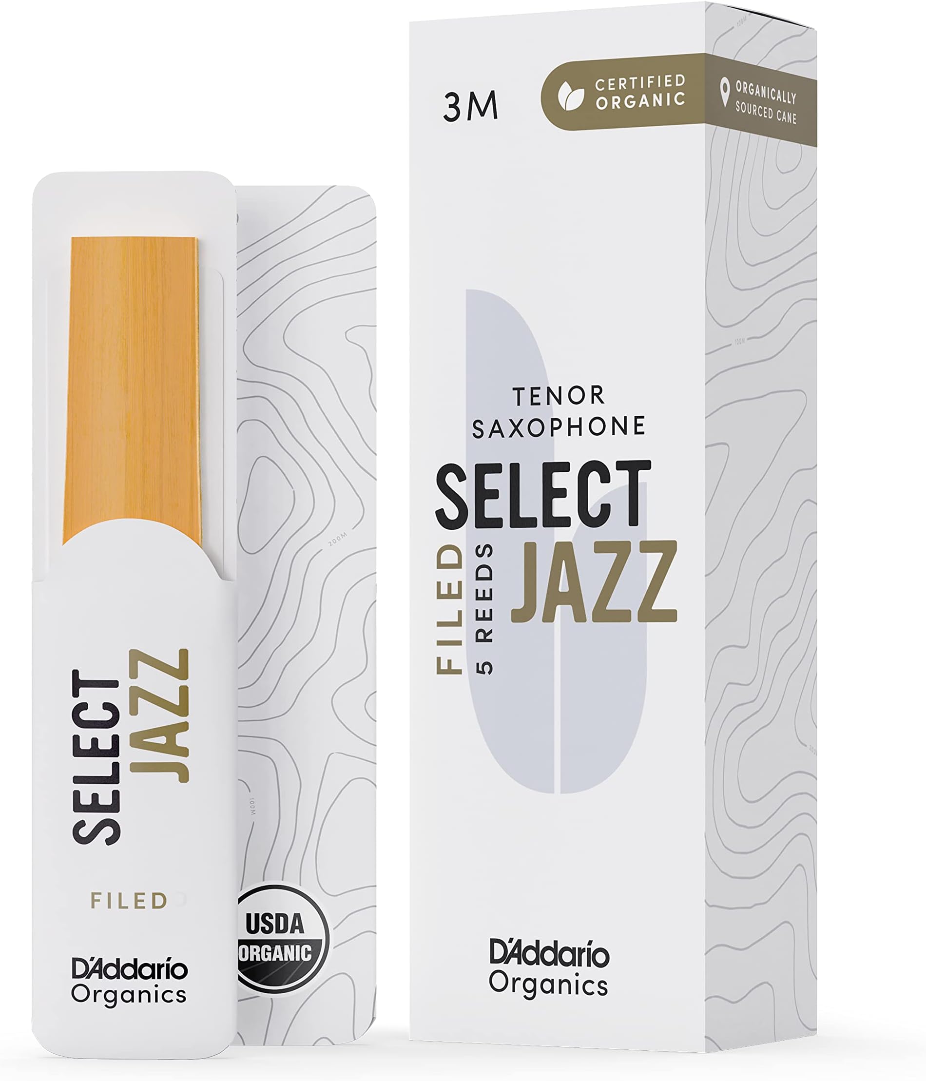Organic Select Jazz Filed Tenor Saxophone Reeds - Sax Reeds - Individually Sealed - 3 Medium, 5 Pack