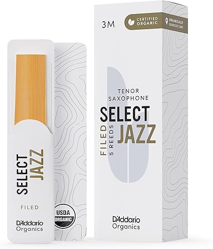 D'Addario Organic Select Jazz Filed Tenor Saxophone Reeds - Sax Reeds - Individually Sealed - 3 Medium, 5 Pack
