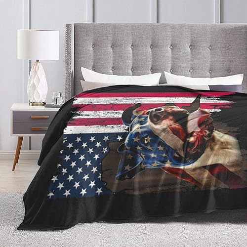 Miniatura 4 de Manta de franela de forro polar con bandera estadounidense, perro Pit Bull divertida para el hogar, mantas suaves para niños y adultos, bebé, perro