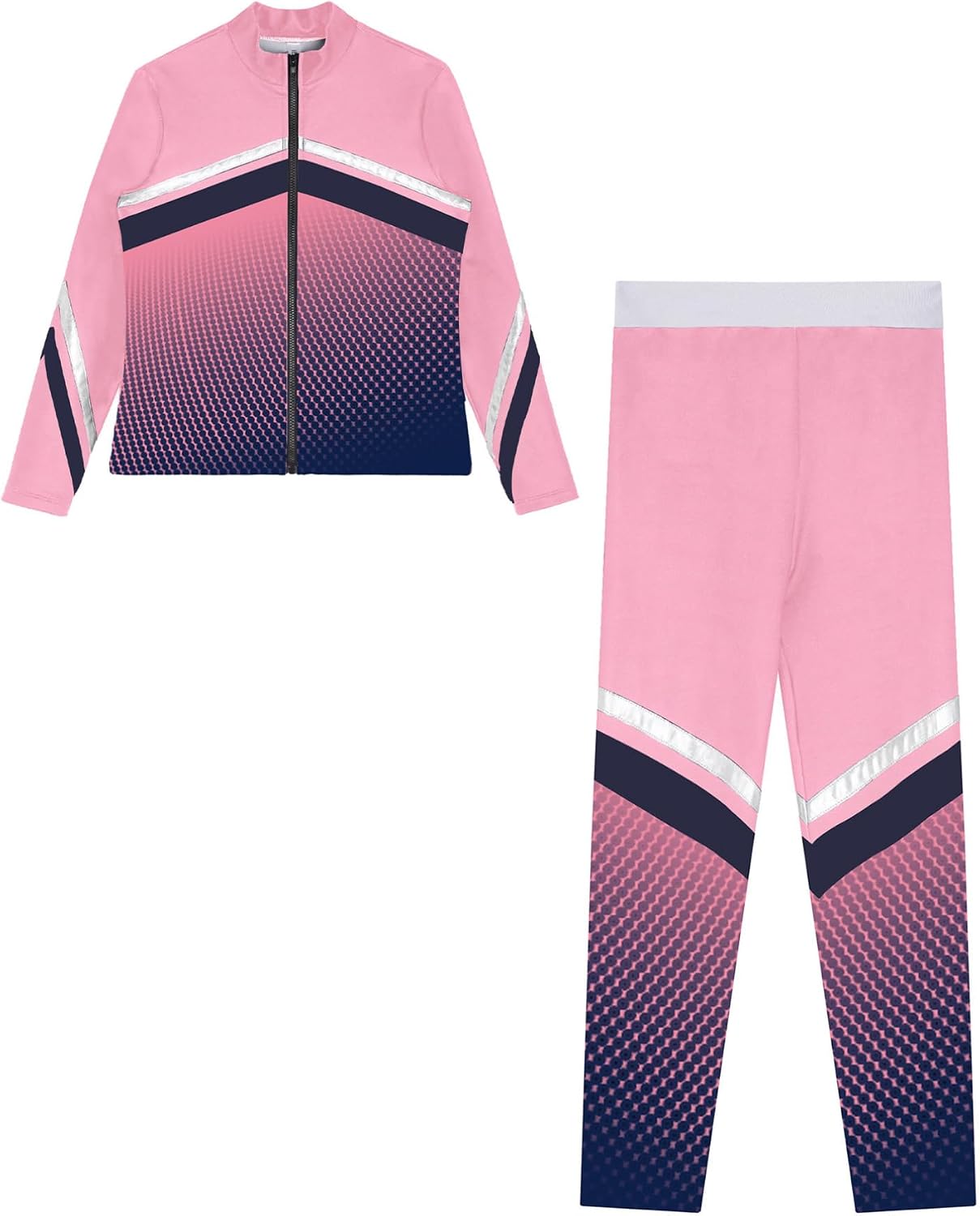 YiZYiF Kids Girls Fleece-Lined Tracksuit Long Sleeve Zipper Gradient Dots Printed Color Block Jacket and Tights Set
