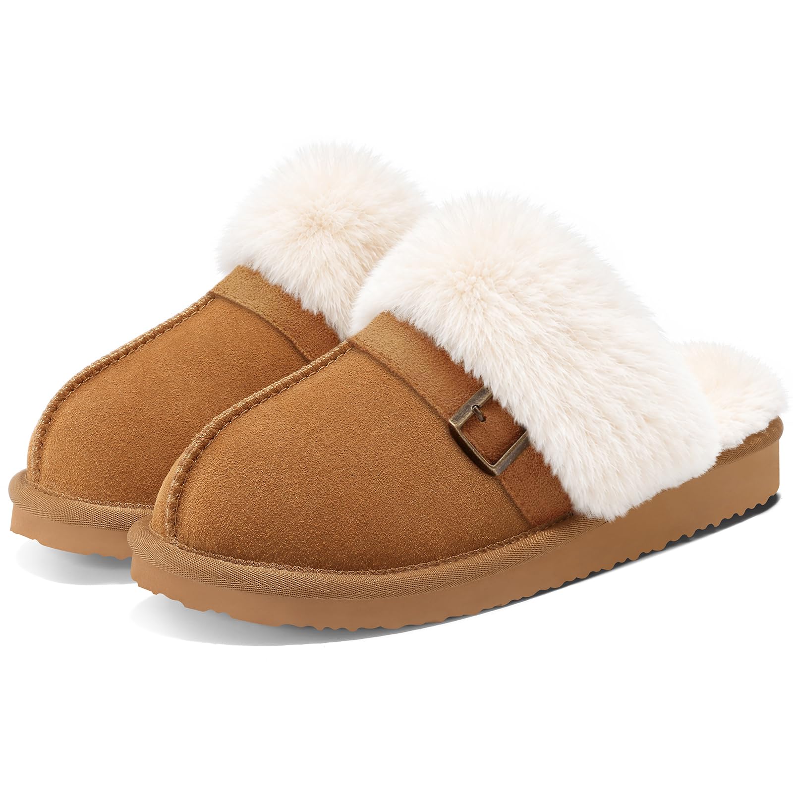 Litfun Fuzzy Memory Foam Slippers for Women Indoor Outdoor House Shoes