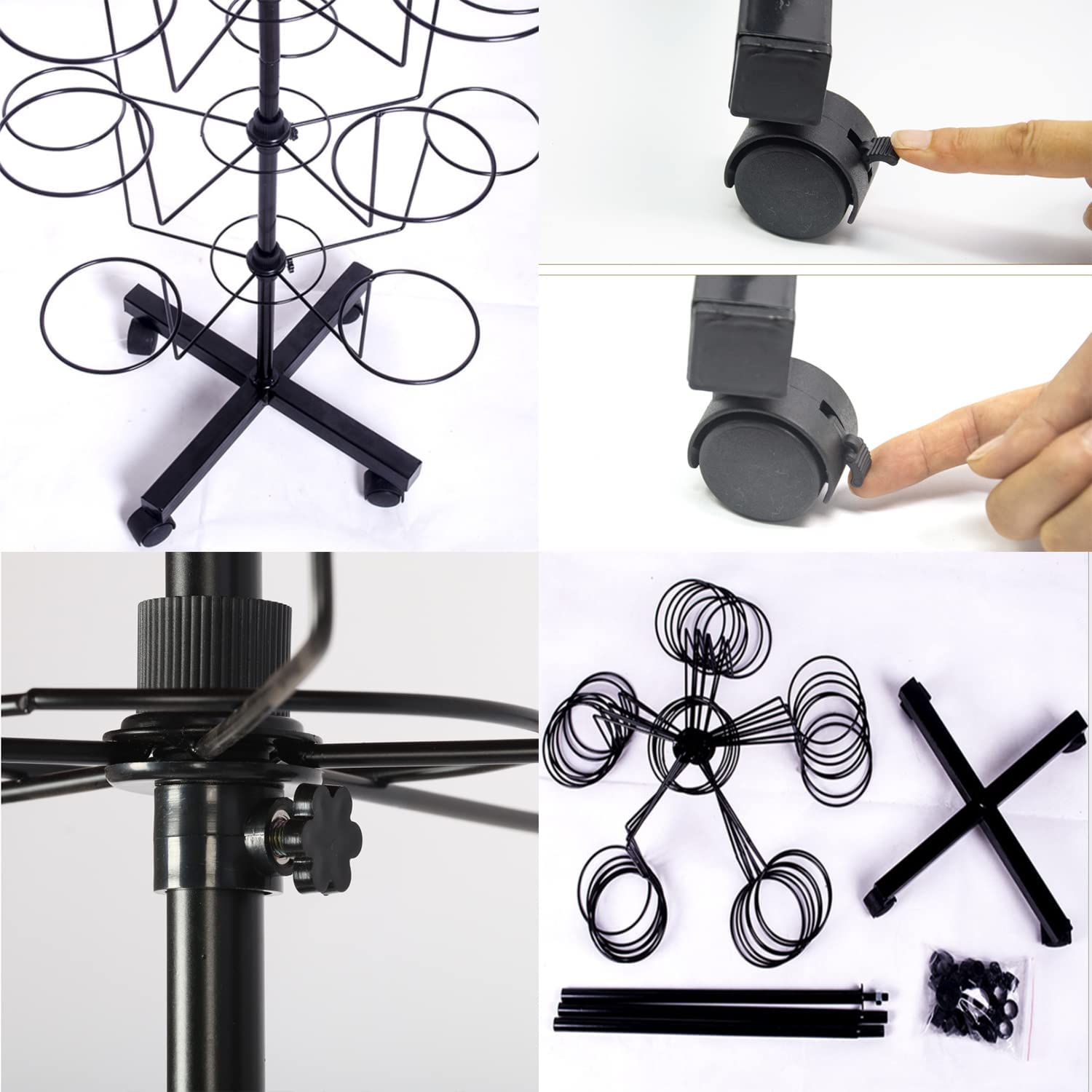 Rotating Black Metal Rotating Hat & Wig Holder Rack Coat Stand 