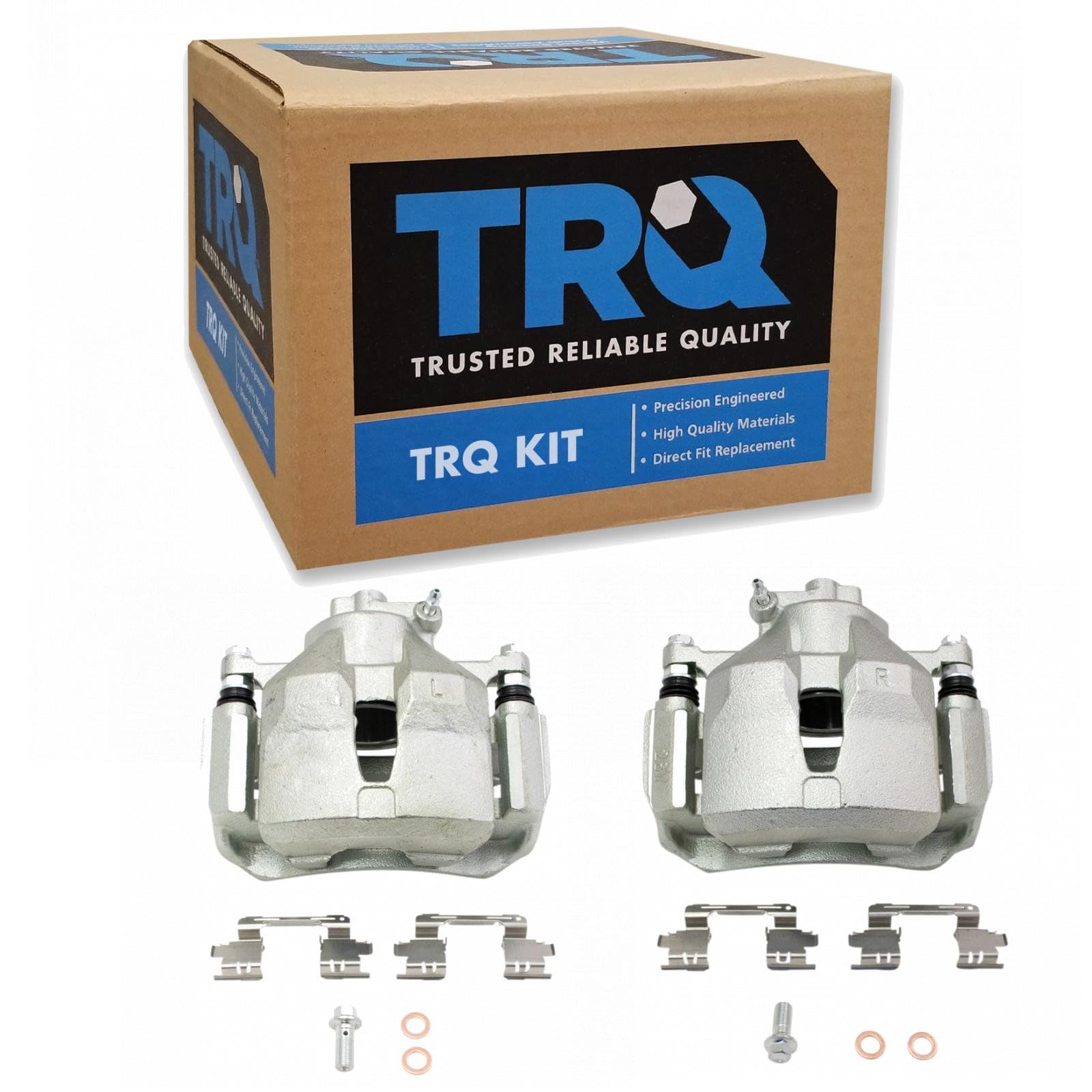 TRQ Front Brake Caliper Set Zinc Coated Brackets Hardware