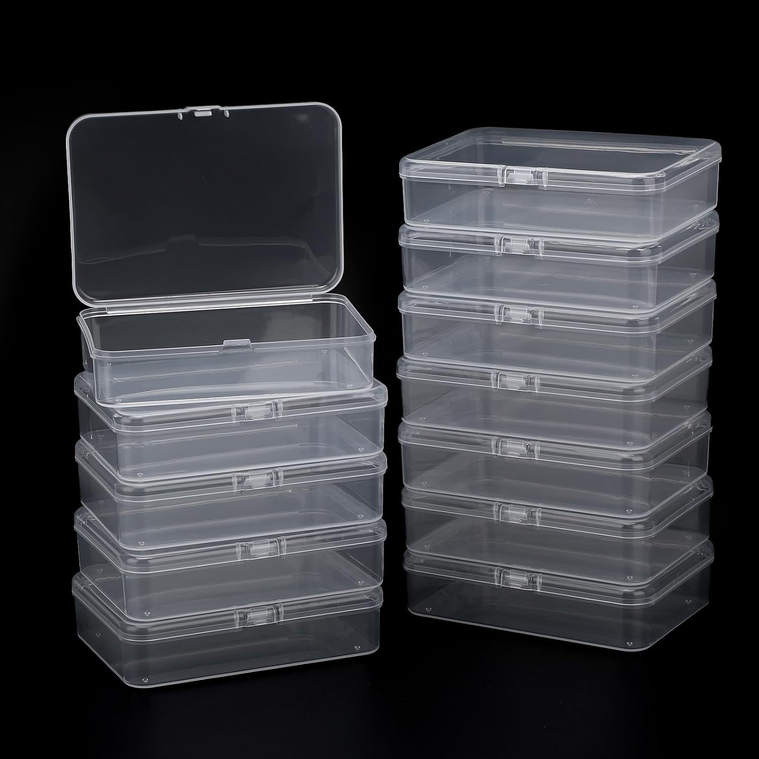 12 Pcs Small Plastic Case, 4x3x1 Inch Mini Plastic Storage Containers Box with Lid, Clear Rectangle Box Organizer for Collecting Small Items, Beads, Jewelry, Cards, Crafts