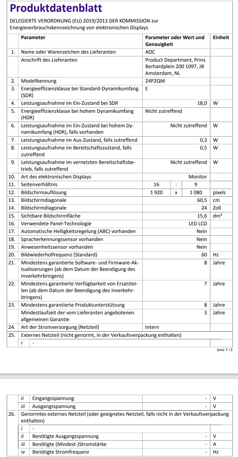 AOC 24P2QM 23.8IN 62.6892CM VA, W128229702
