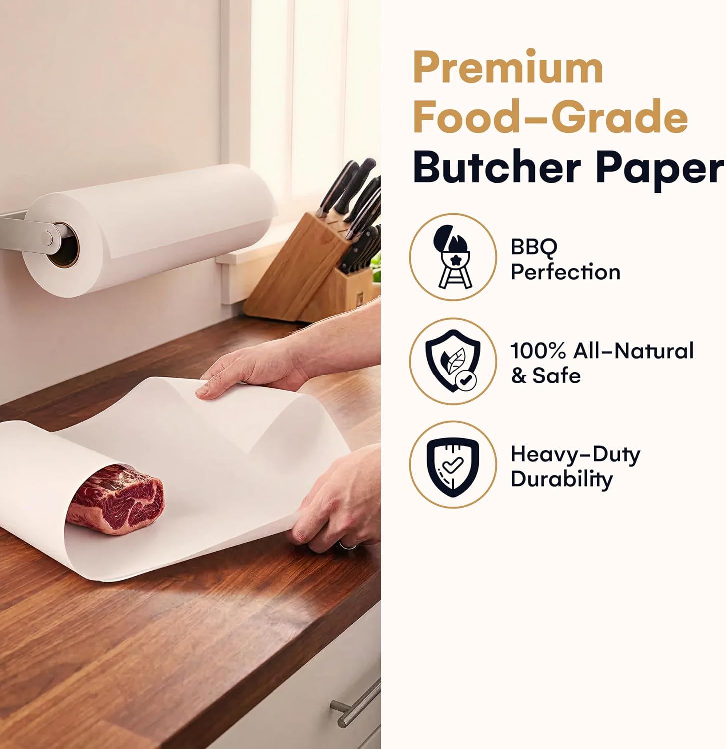 Lock Cowboy Butchers Paper Roll - 36x1200 Inches - Versatile Food Wrapping, Smoking, and Craft Paper - Ultra Durable - Moisture-Resistant - Ideal for BBQ, Deli and Art Projects - White