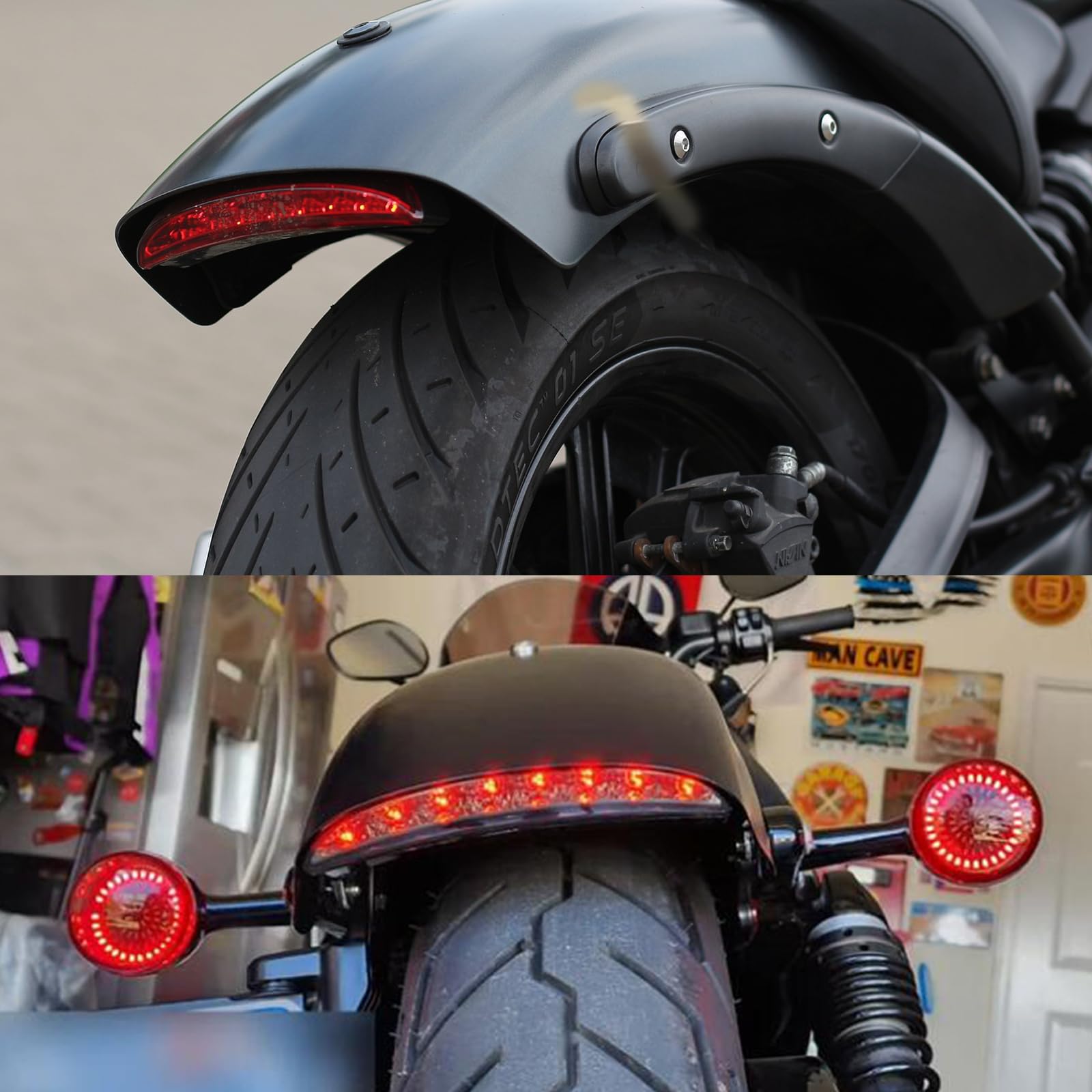 DREAMIZER Luci posteriori per moto, Bordo parafango rosso tritato Moto 8 LED Stop Freno in esecuzione Fanale posteriore per Sportster XL 883N 1200N XL1200V XL1200X Forty-Eight