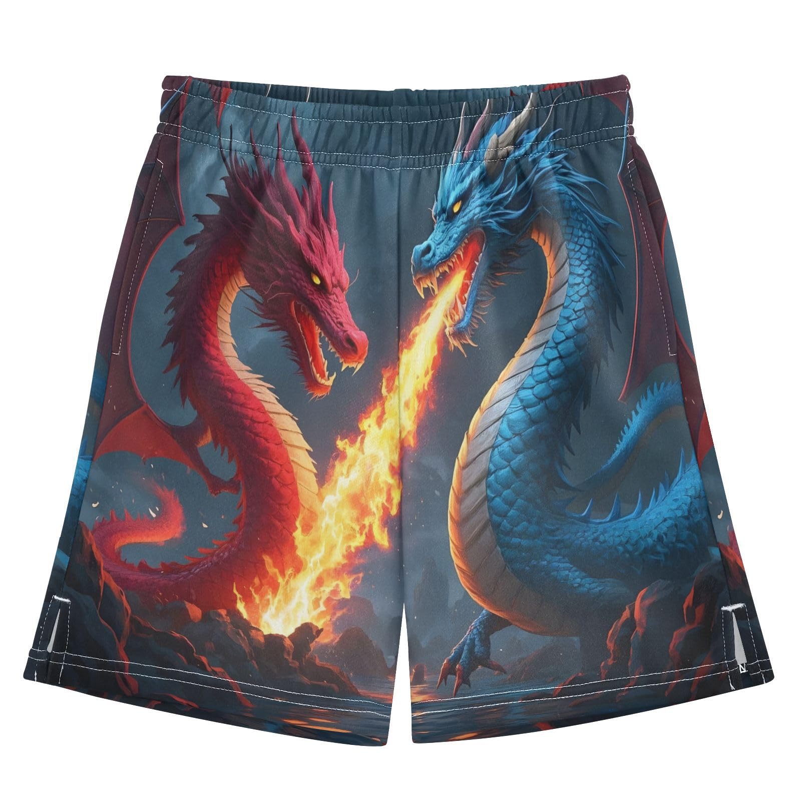 Red and Blue Fire Dragon Boys Athletic Shorts Kids with Pockets Shorts for boy Girls 12-13 Y